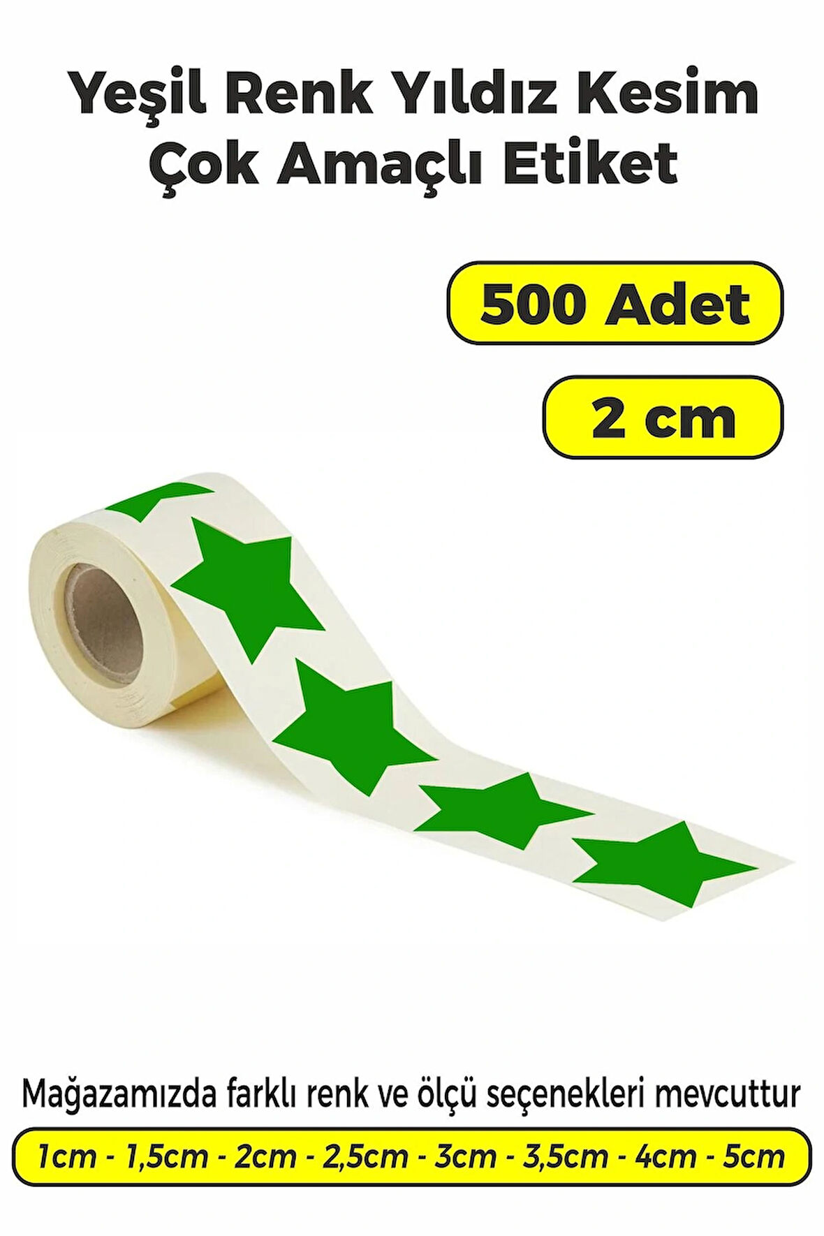 Yıldız Kesim Yeşil Renk Etiket - 2cm 500 Adet