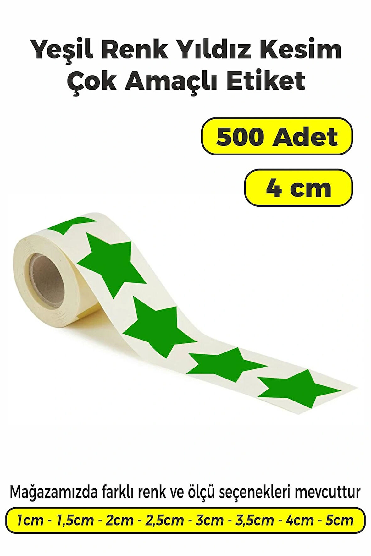 Yıldız Kesim Yeşil Renk Etiket - 4cm 500 Adet