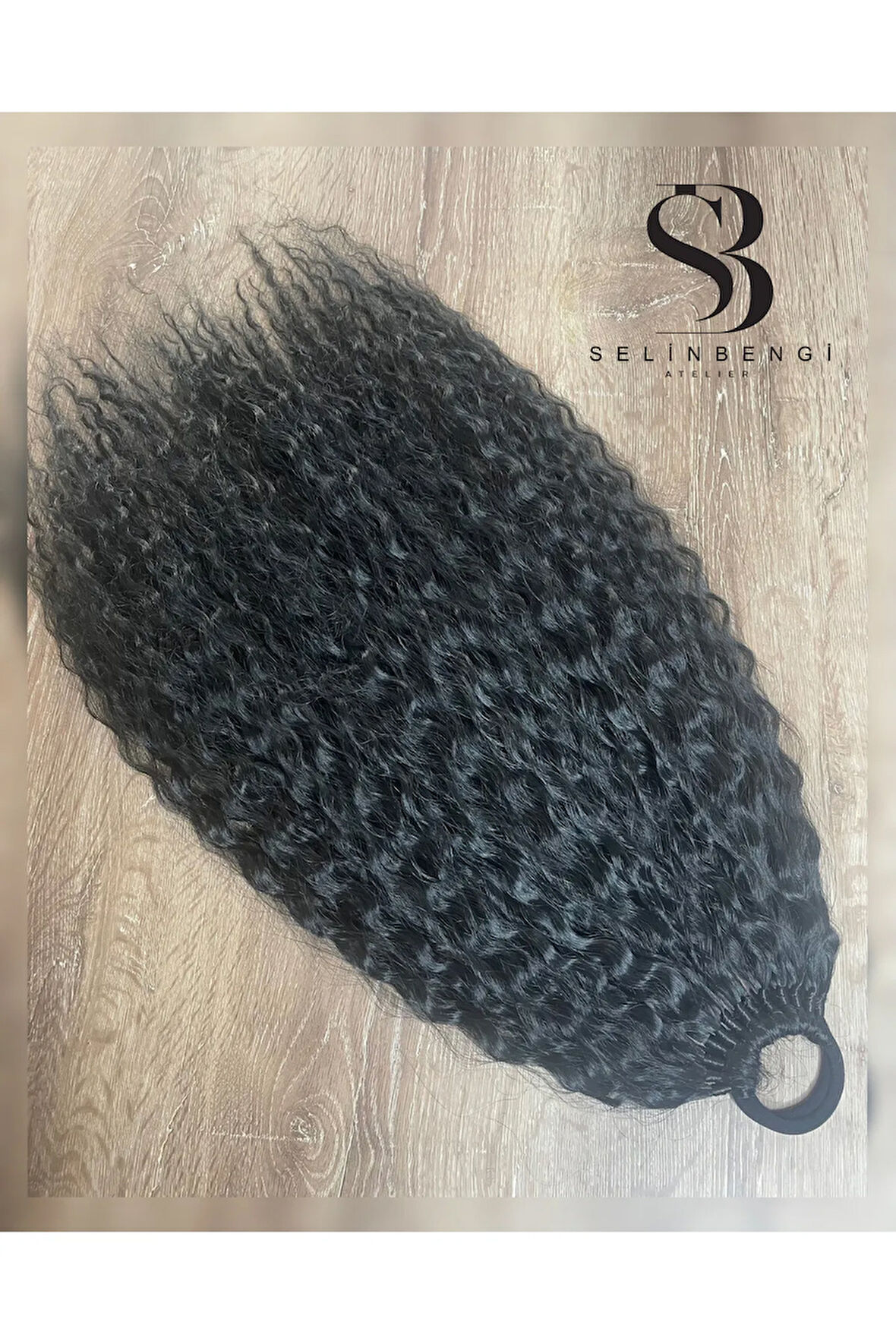 Rus Afro Dalgası Lastikli At Kuyruğu Saç Tokası - Siyah