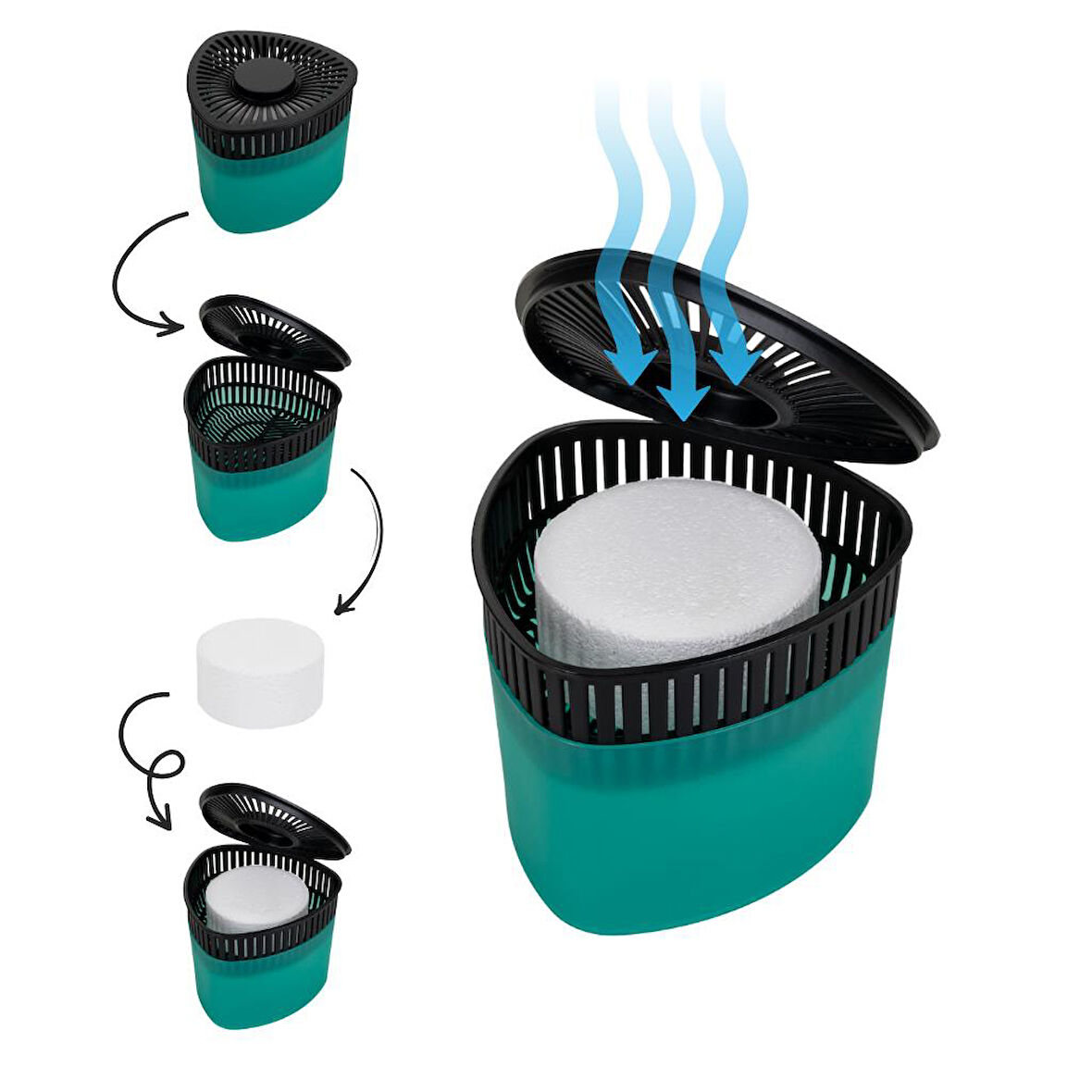 Yeşil, Yeşil Elma Kokulu Üçgen Nem Alıcı Aparat - Koku ve Rutubet Gideirci 500Gr