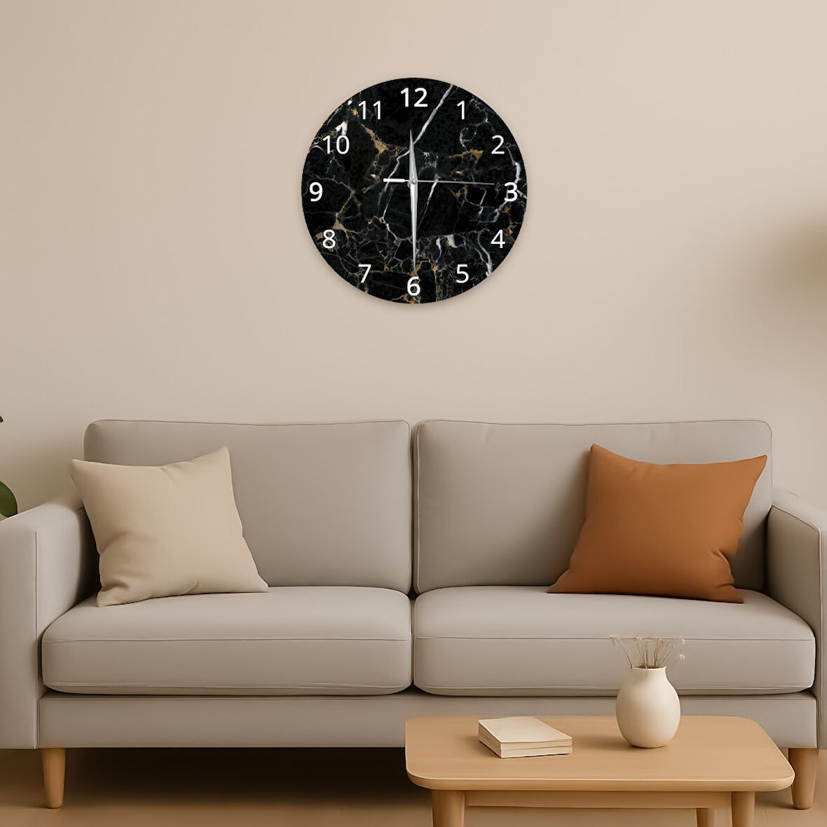 Modern Dekoratif Sessiz Akar Duvar Saati - Temperli Cam 37 cm HS003