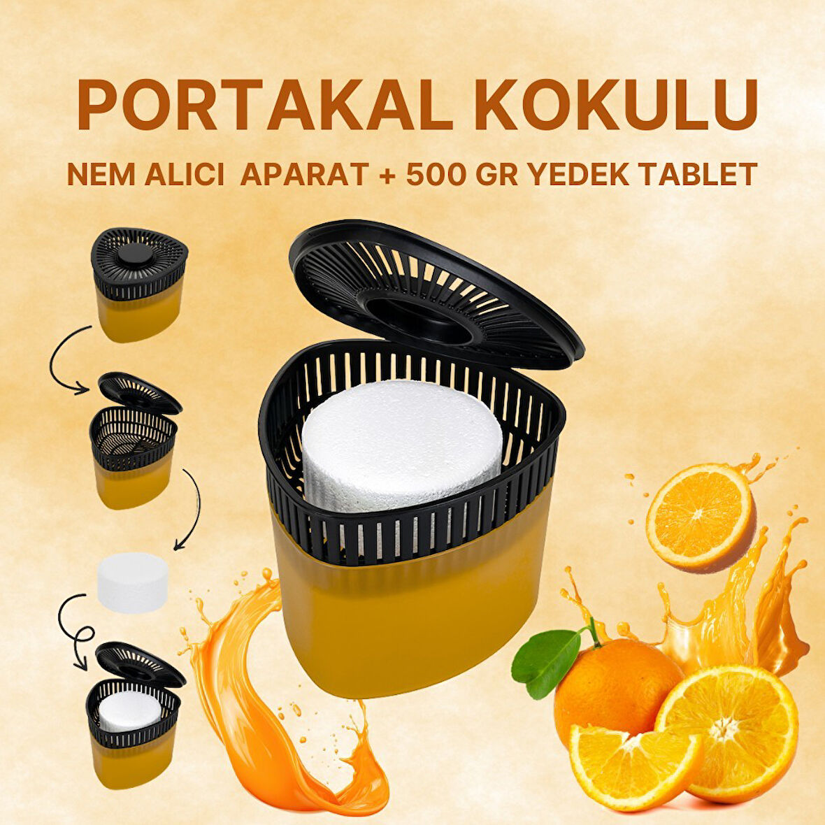 3 Adet 500 gr Nem Alıcılı Ve Rutubet Giderici Aparat Üçgen Portakal (TABLET DAHİL)