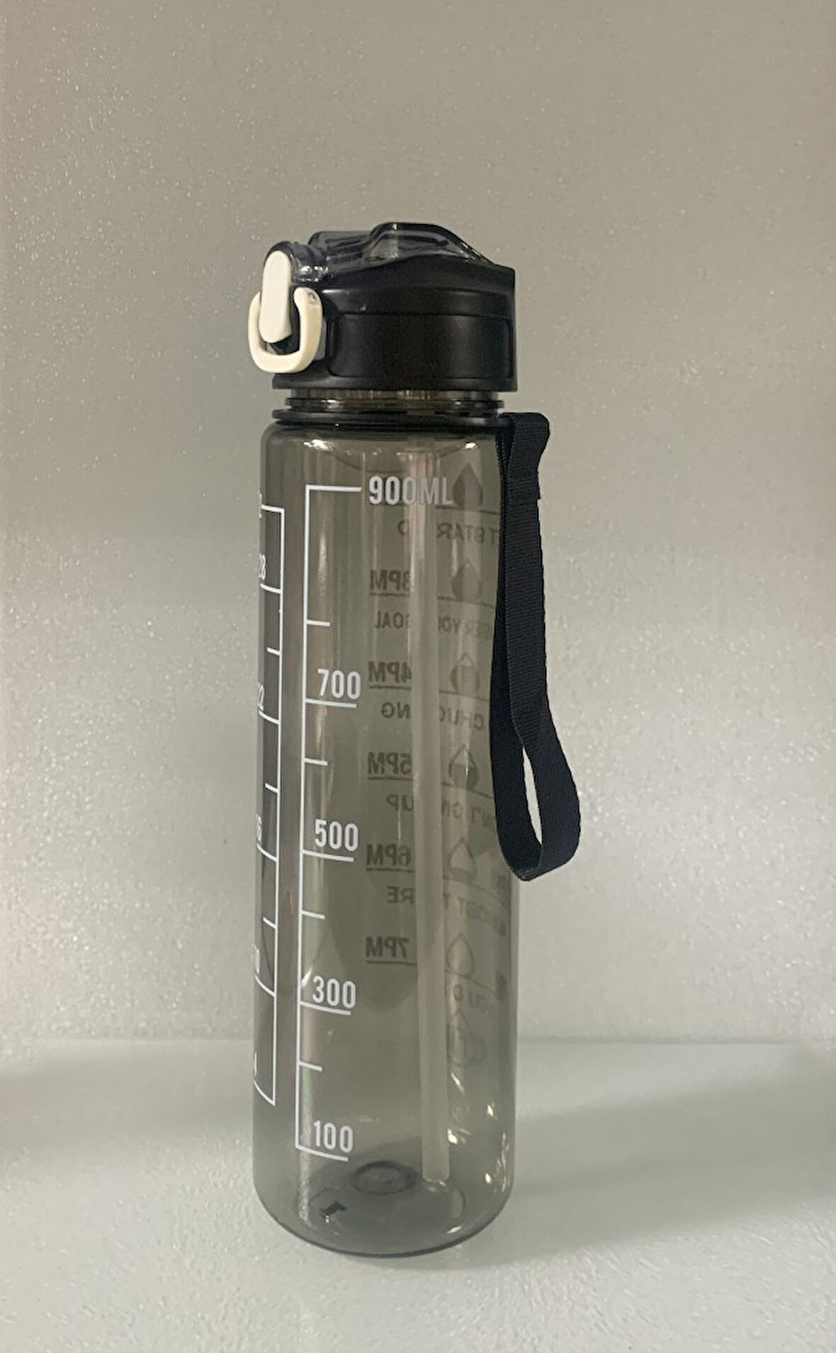 Siyah, Şeffaf Pipetli Matara – 900 ml, Sızdırmaz Kapaklı Suluk