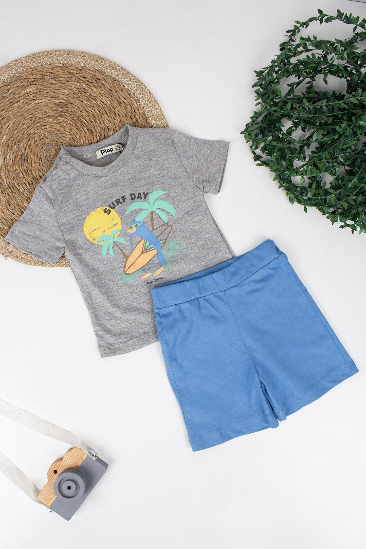Erkek Bebek Surf Day Yazılı Şortlu Takım
