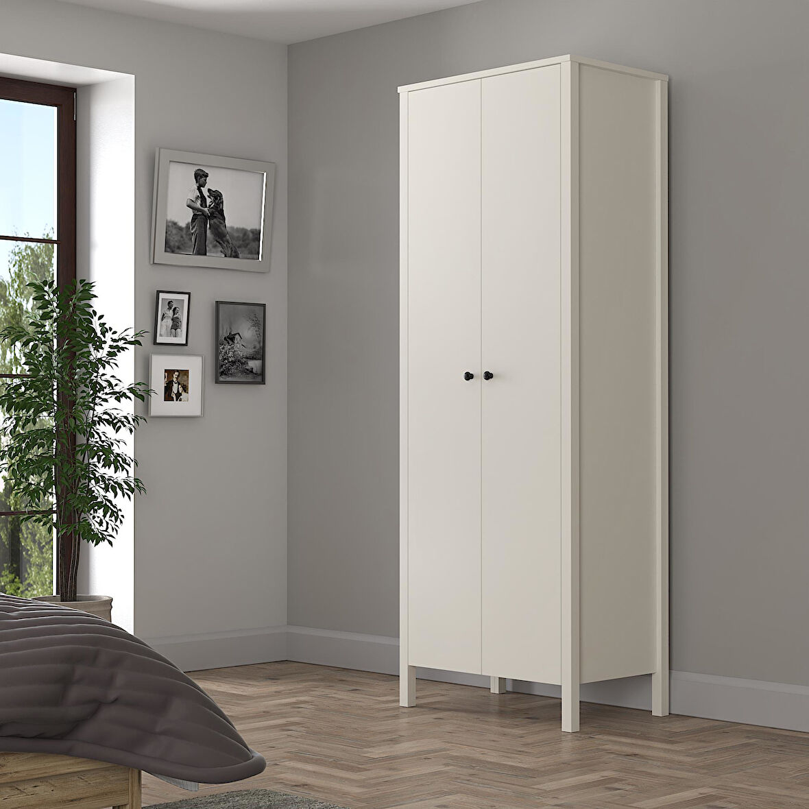 Venezia 2 Kapaklı Ahşap Ayaklı Gardırop Askılıklı - Minifiks - Aytaşı