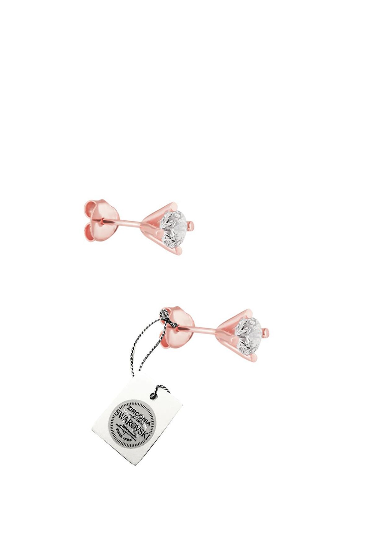 Swarovski Taşlı Tek Taş Model Rose Kaplama Gümüş Zirconia Küpe
