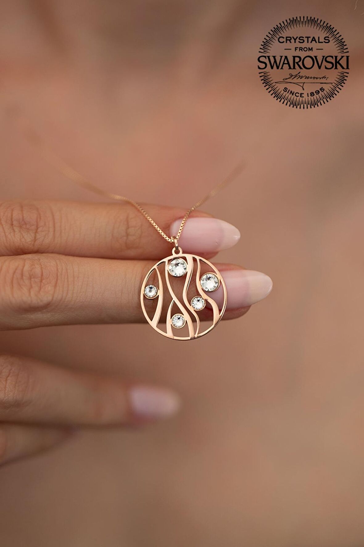 Swarovski Taşlı Sarmaşık Model Rose Kaplama Gümüş Crystal Kolye