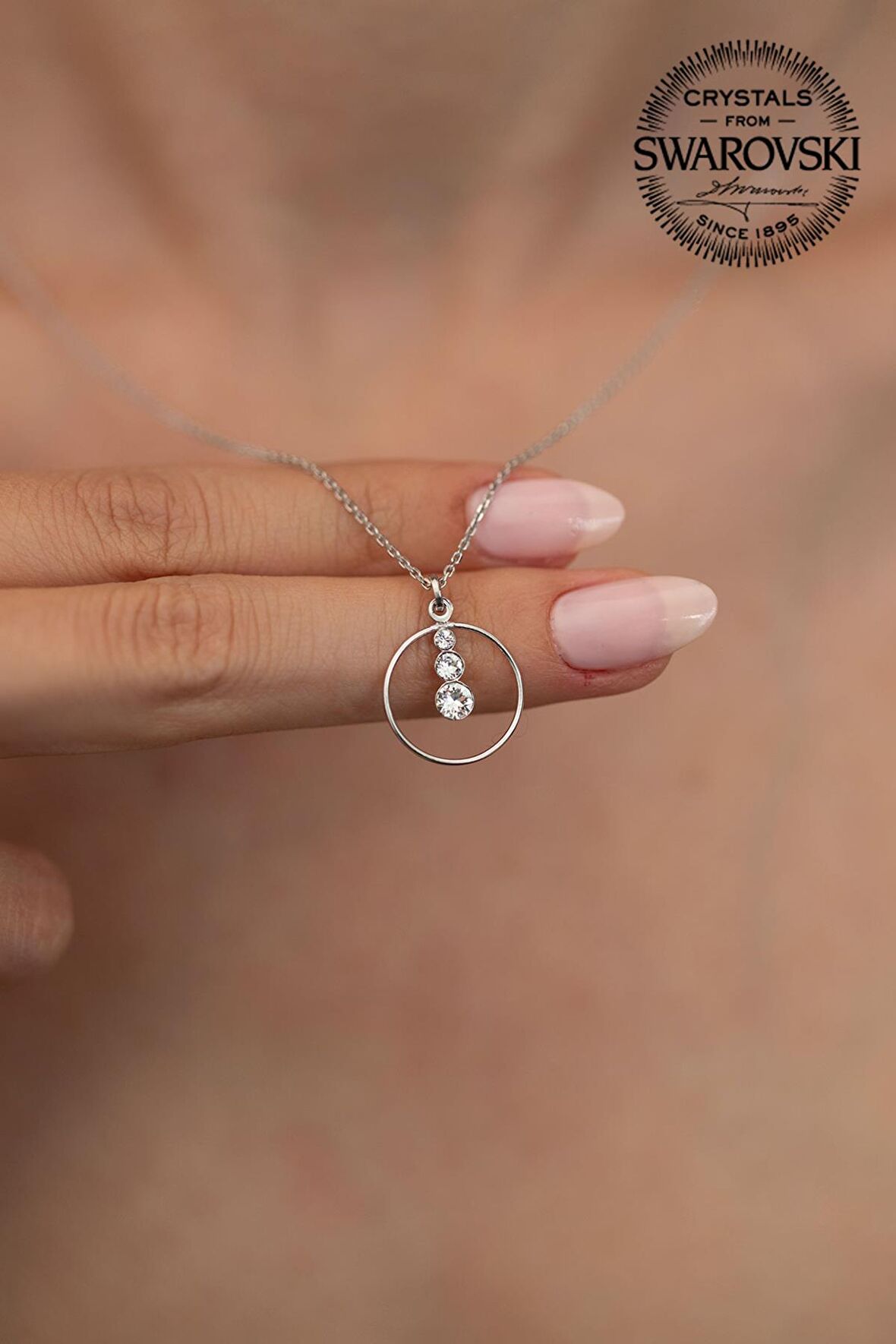 Swarovski Taşlı Halka Üç Taşlı Model Rose Kaplama Gümüş Crystal Kolye