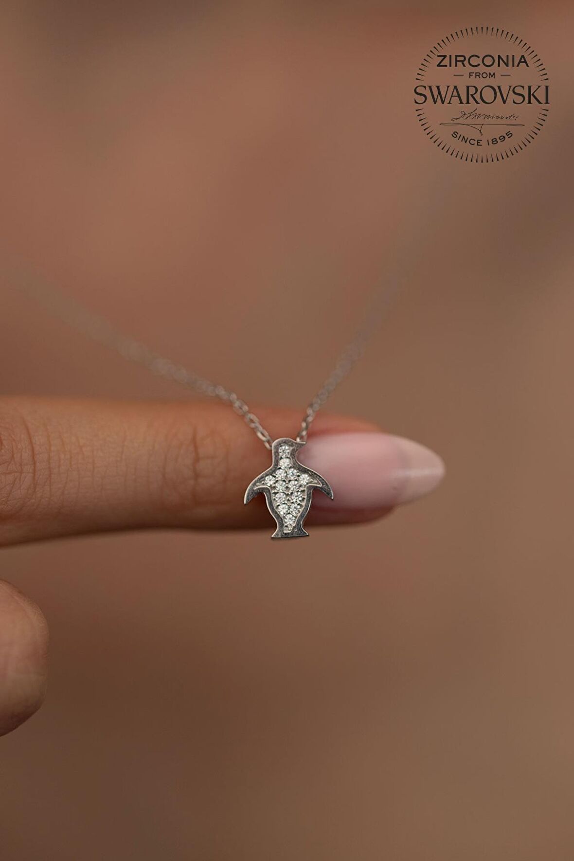 Swarovski Taşlı Penguen Model Gümüş Zirconia Kolye