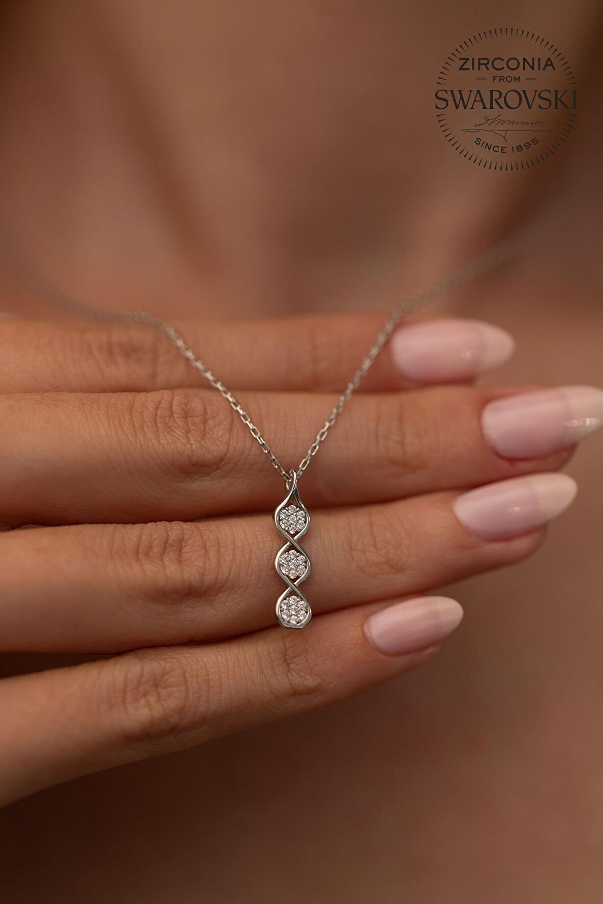 Swarovski Taşlı Üç Taş Model Gümüş Zirconia Kolye