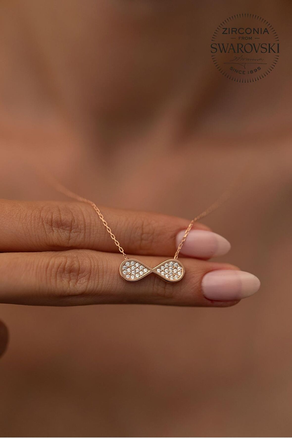 Swarovski Taşlı Sonsuzluk Model Rose Kaplama Gümüş Zirconia Kolye