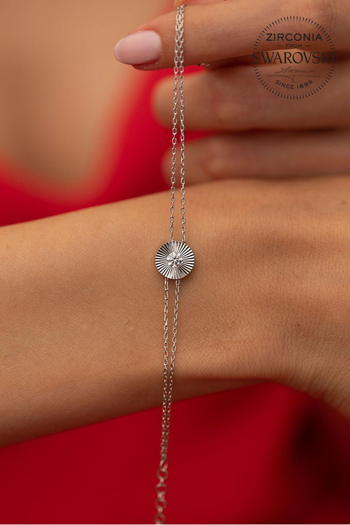 Swarovski Taşlı Yuvarlak ve Tektaş Model Rose Kaplama Gümüş Zirconia Bileklik