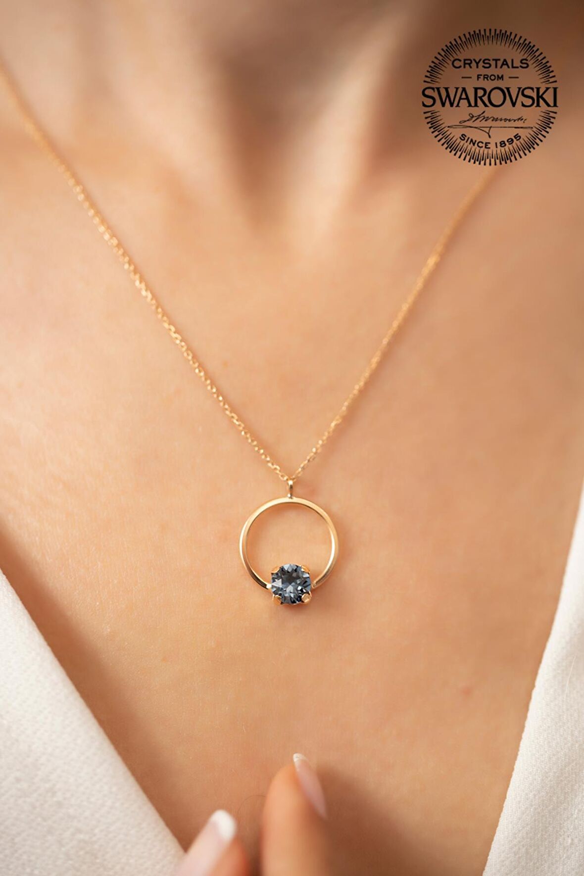 Swarovski Taşlı Halka ve Tektaş Model Rose Kaplama Gümüş Crystal Kolye