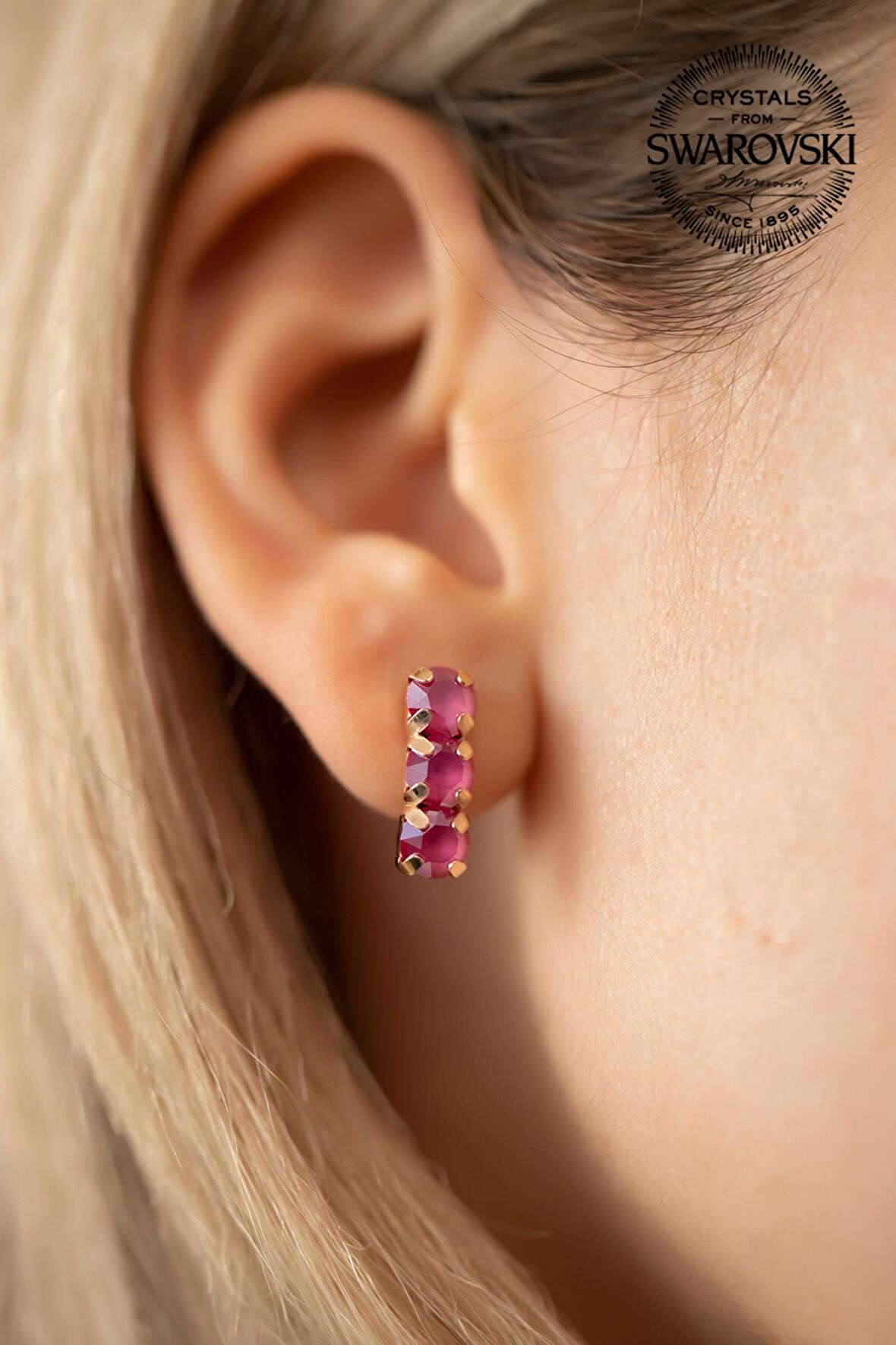 Swarovski Taşlı Üçtaş Model Rose Kaplama Gümüş Crystal Küpe