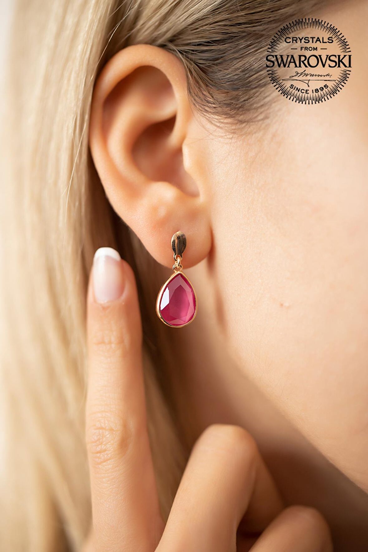 Swarovski Taşlı Damla Model Rose Kaplama Gümüş Crystal Küpe