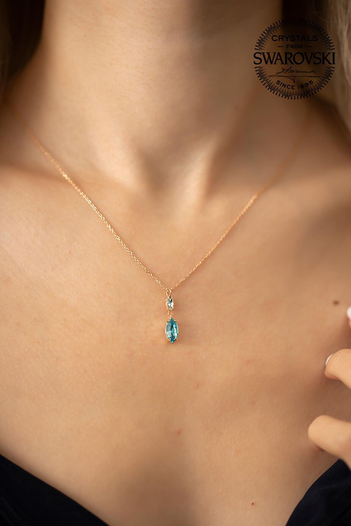 Swarovski Taşlı Mekik Model Rose Kaplama Gümüş Crystal Kolye