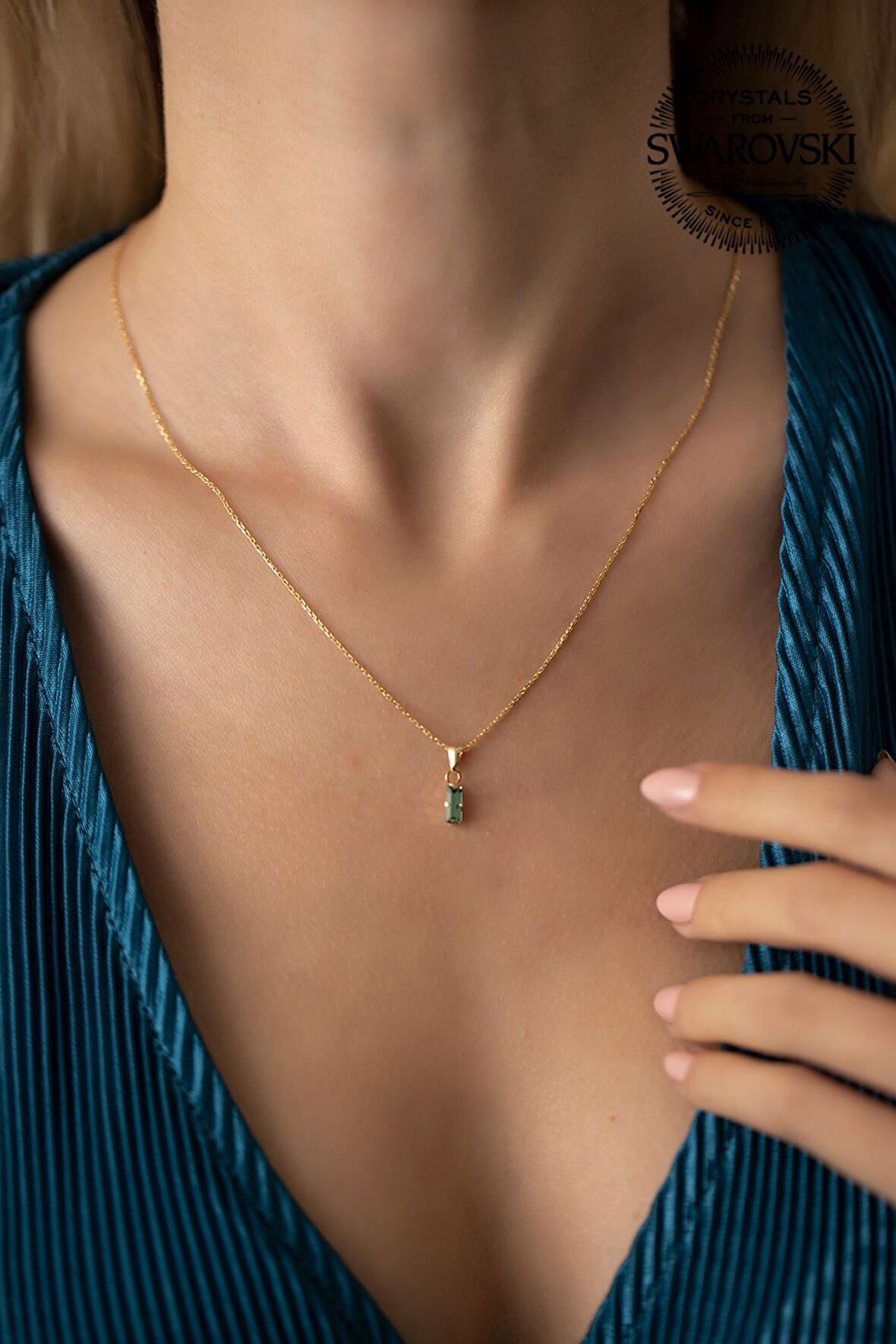 Swarovski Taşlı Çubuk Model Altın Kaplama Gümüş Crystal Kolye