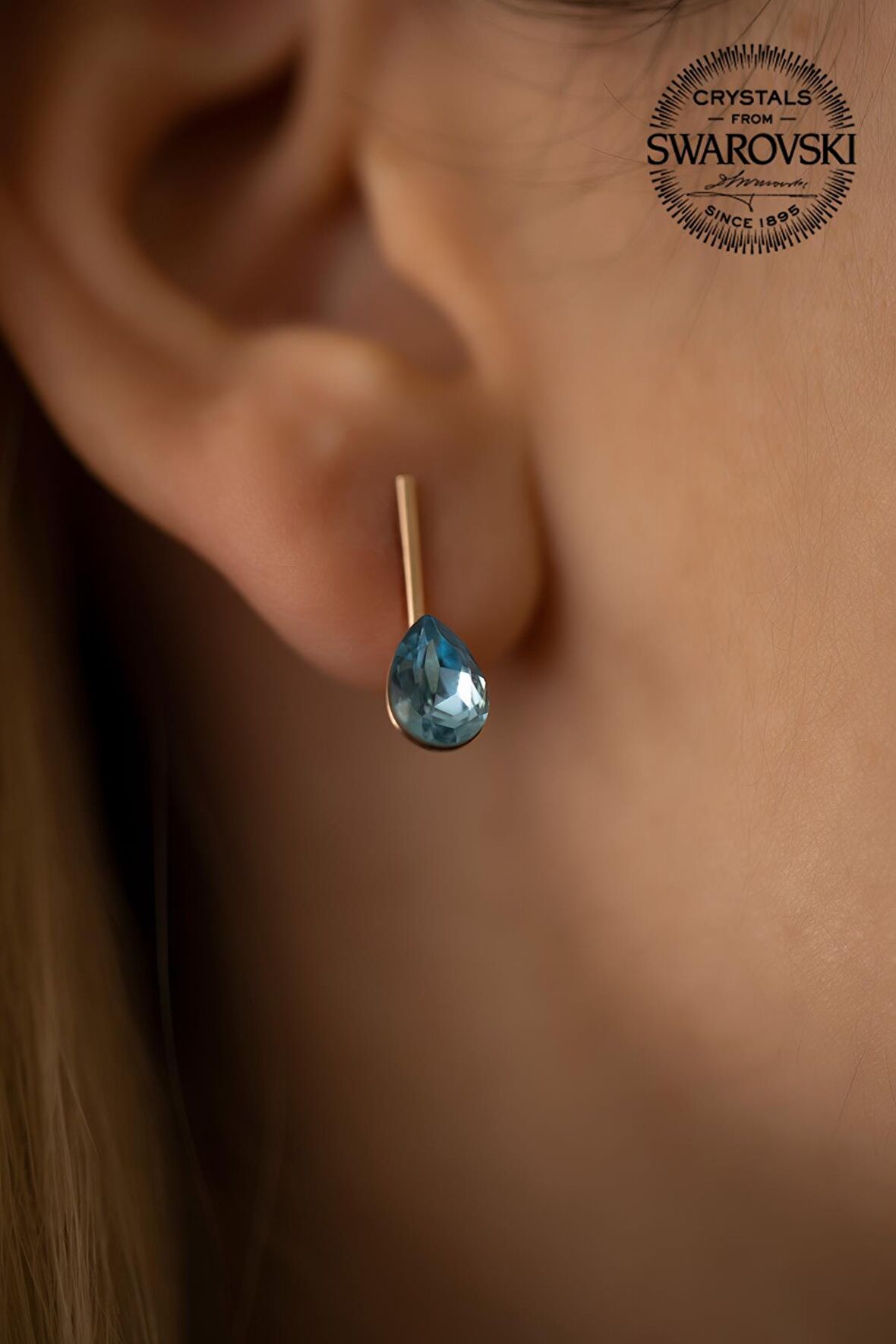 Swarovski Taşlı Damla Model Rose Kaplama Gümüş Crystal Küpe