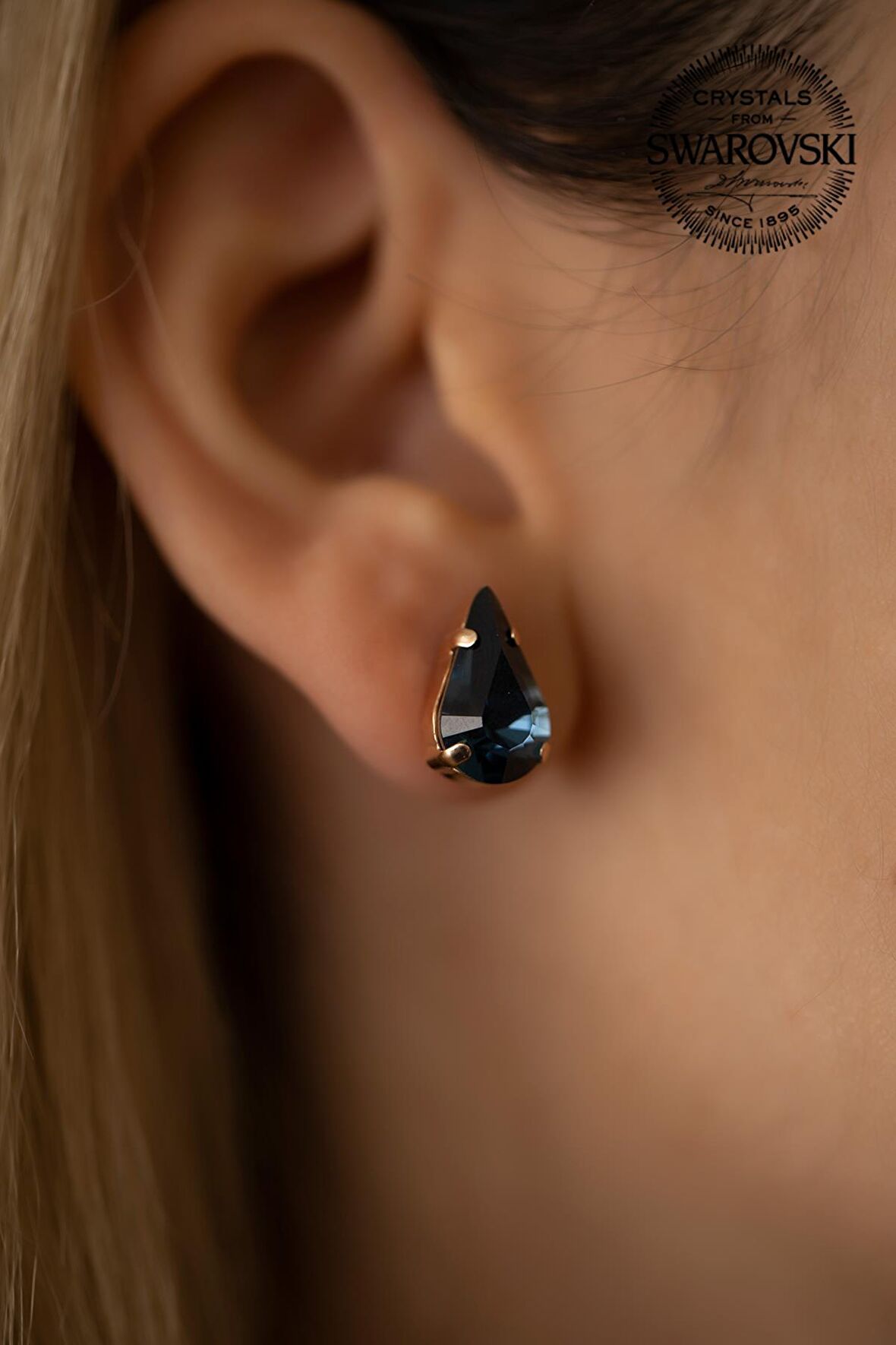 Swarovski Taşlı Damla Model Rose Kaplama Gümüş Crystal Küpe