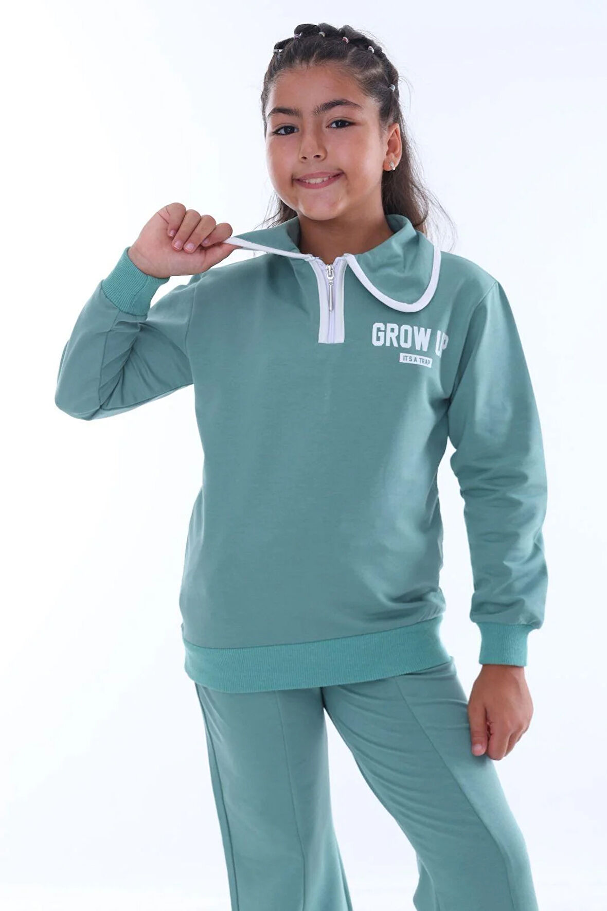 Kız Çocuk Fermuarlı Grow Up Yazılı Mevsimlik Takım
