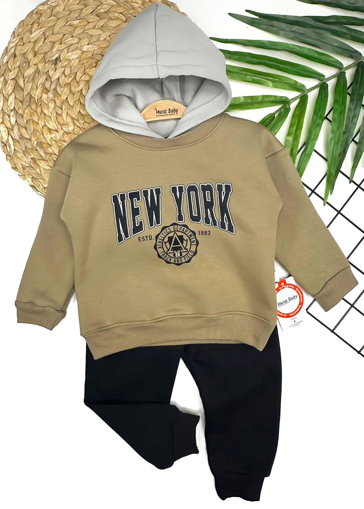 Erkek Bebek New York Baskılı Kapşonlu Alt-Üst Takım