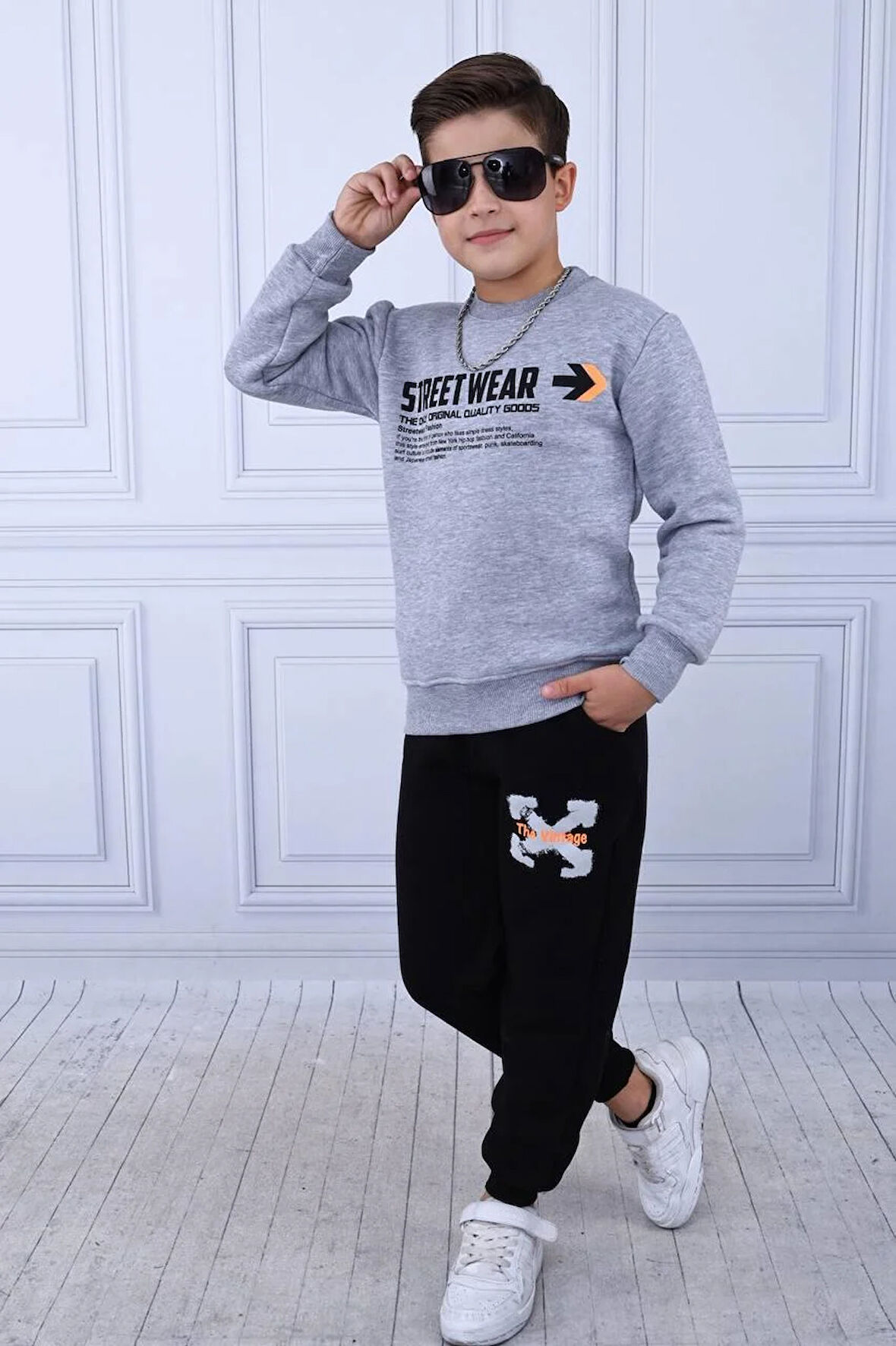Erkek Çocuk Street Wear Yazılı 3 İplik Şardonlu Alt Üst Takım