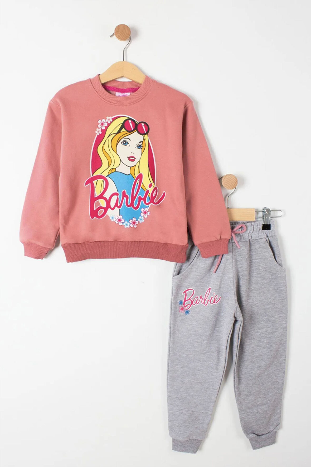Kız Çocuk Barbie Baskılı Şardonlu  Alt Üst Takım