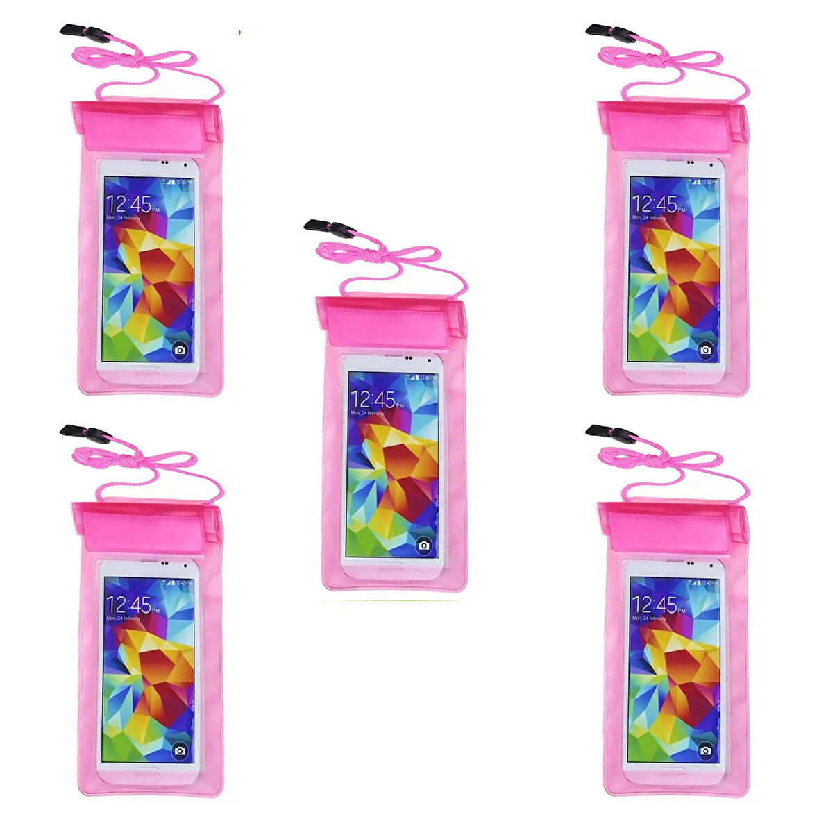  Su Geçirmez Telefon Kılıfı Pembe 5 Adet