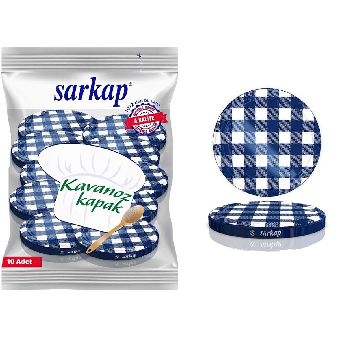 Hijyenik Paketli 10 Adet Kavanoz Kapağı - Lacivert Kuşak Ekose - 82mm
