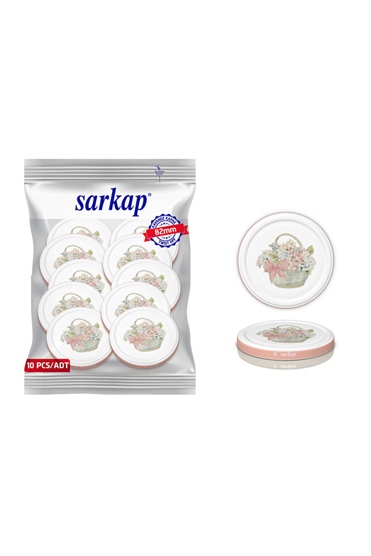 Hijyenik Paketli 10 adet Kavanoz Kapağı – Pembe Buket – 82 mm
