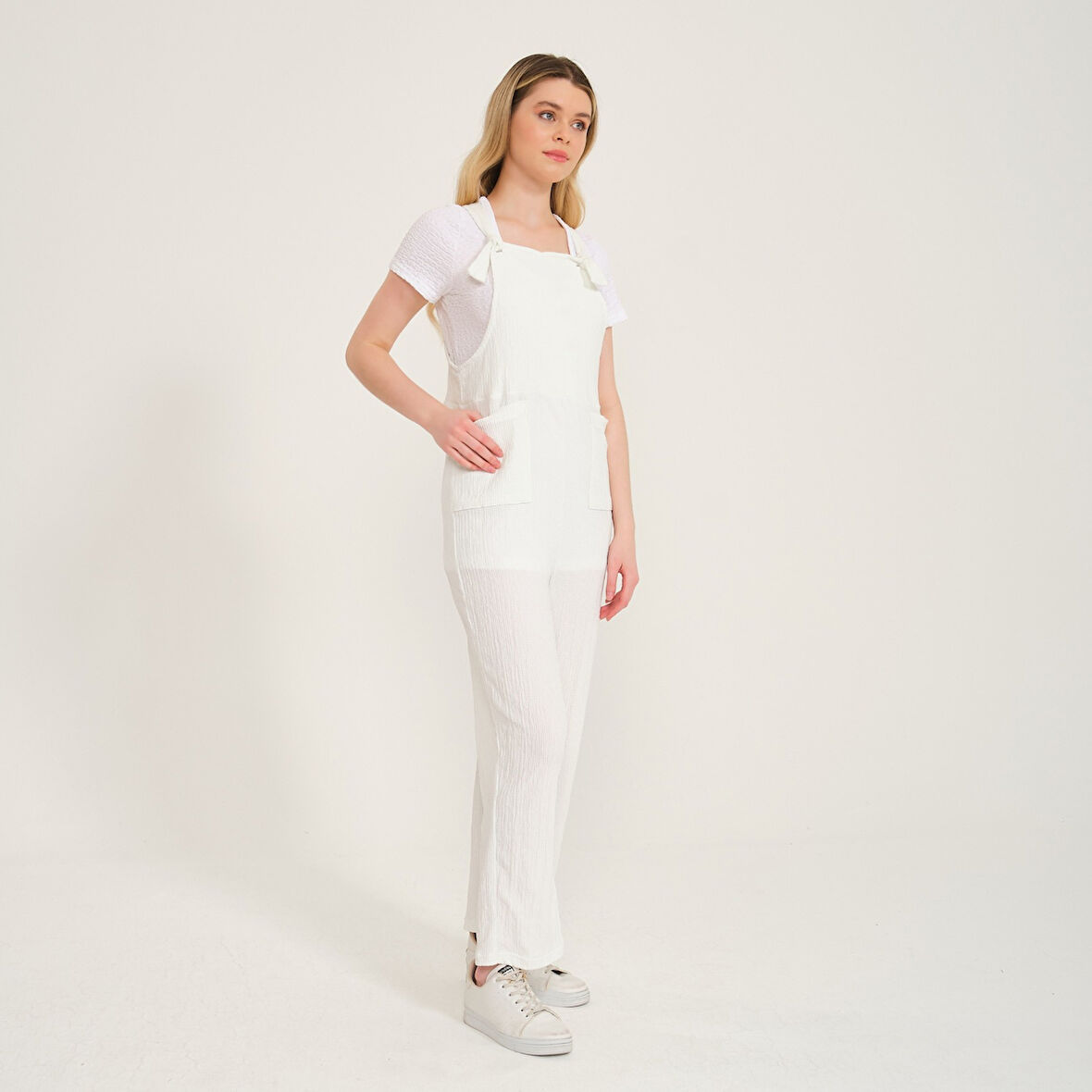 Askılı Büyük Cep Detaylı Kadın Salopet Tulum