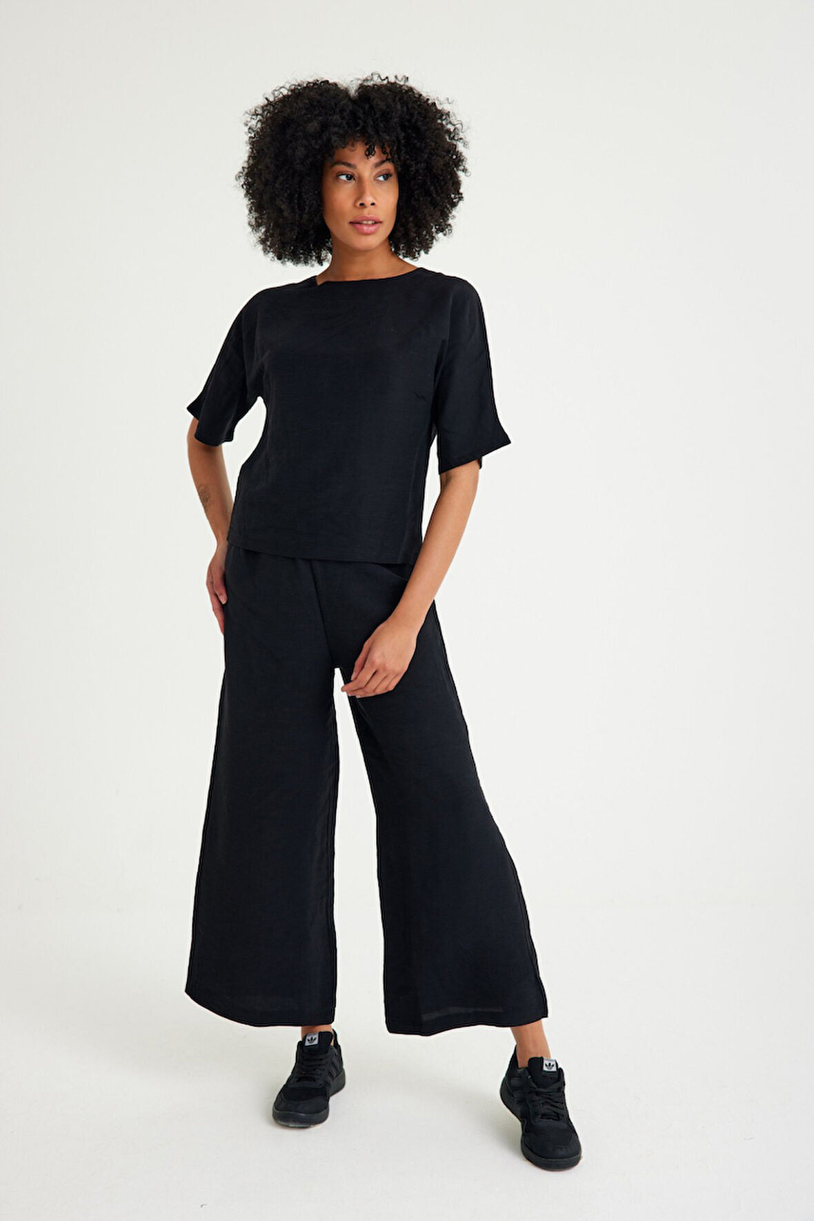 Keten Günlük Rahat Beli Lastikli Kadın İkili Takım Alt Üst