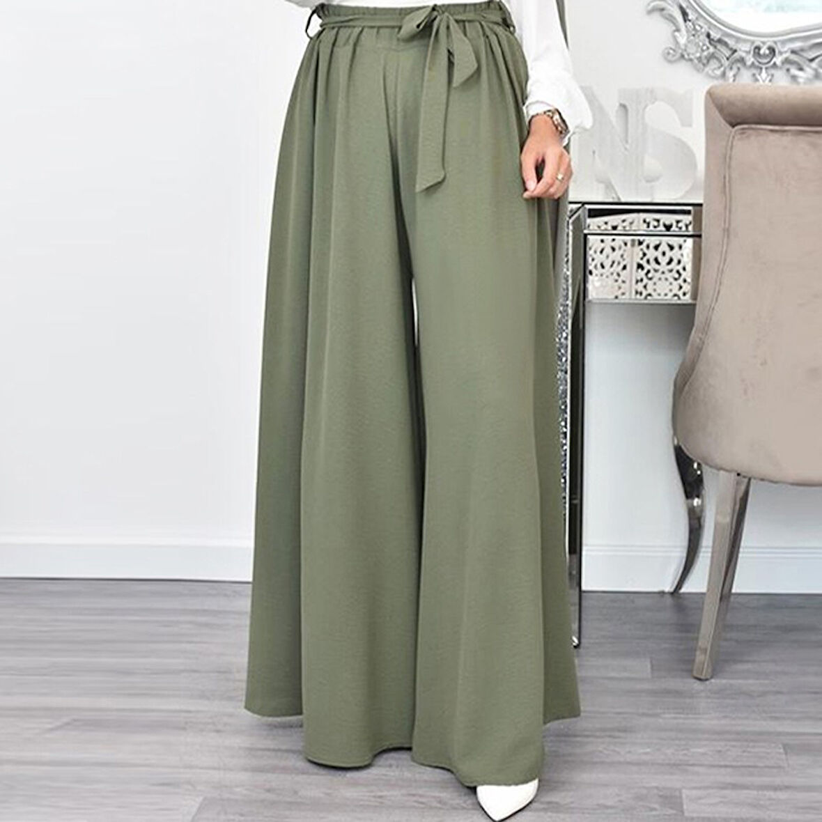 Keten Yazlık Günlük Kemerli Kadın Pantolon Şalvar