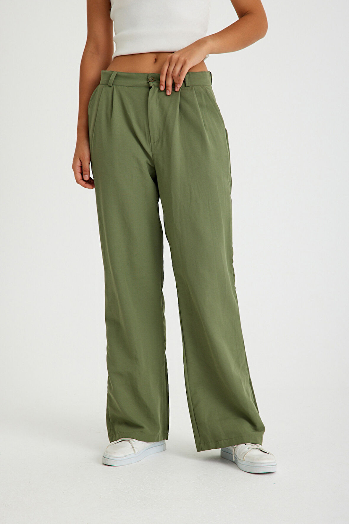 Keten Günlük Pantolon Düğmeli