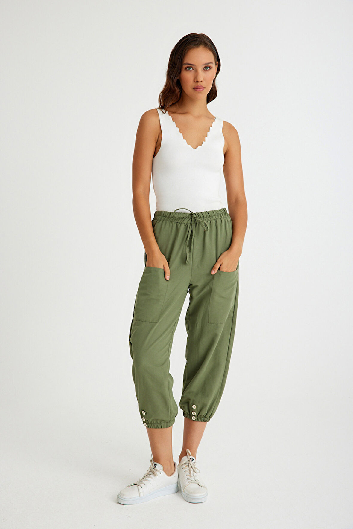 Keten Günlük Pantolon Beli Lastikli Bağcıklı
