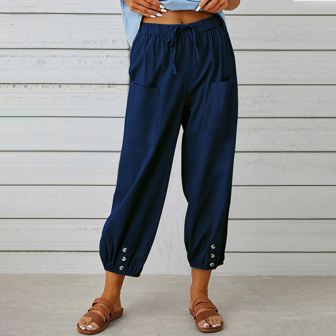 Keten Günlük Pantolon Beli Lastikli Bağcıklı