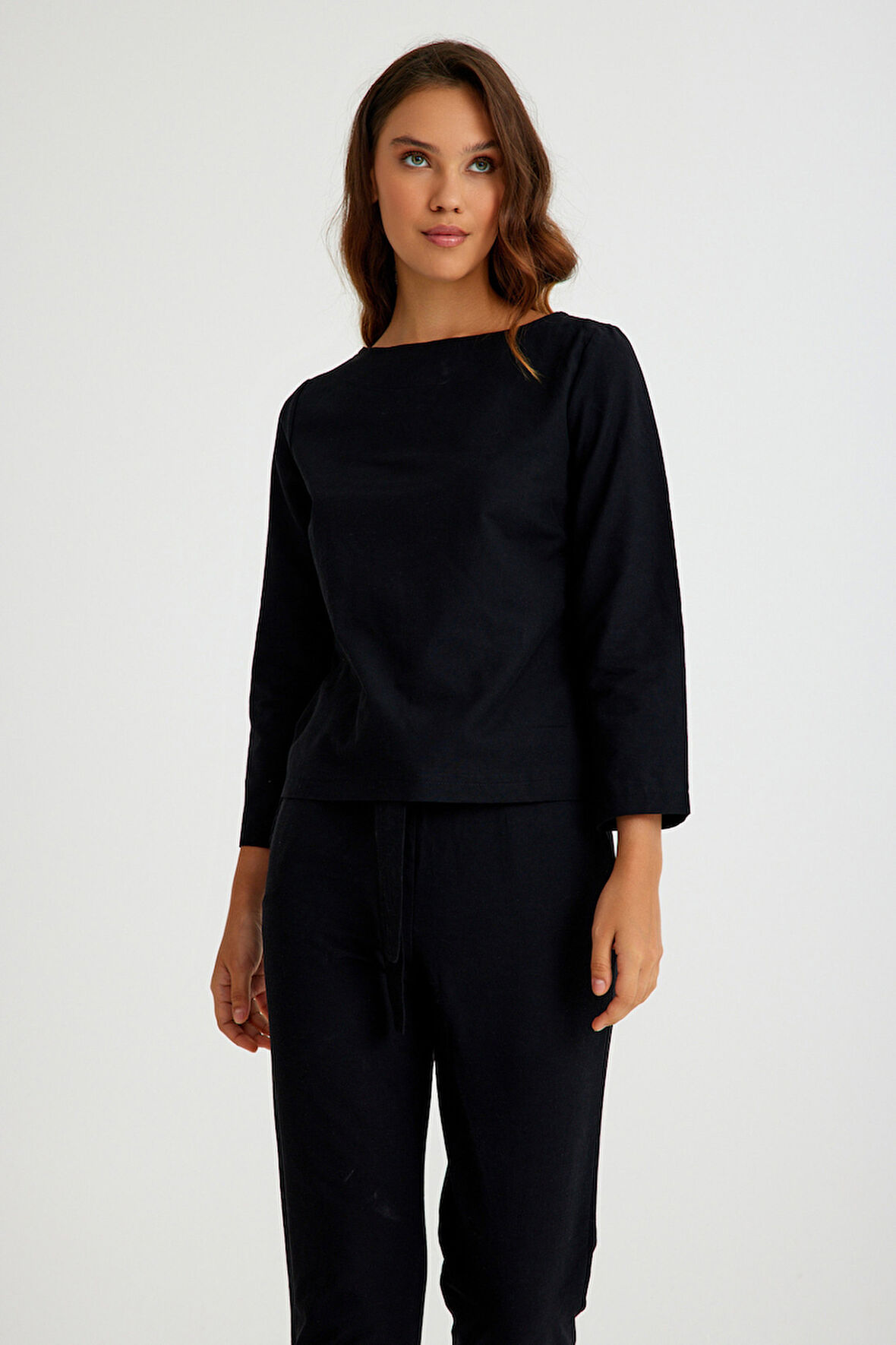 Keten Günlük Rahat Beli Kemerli Kadın İkili Takım Alt Üst