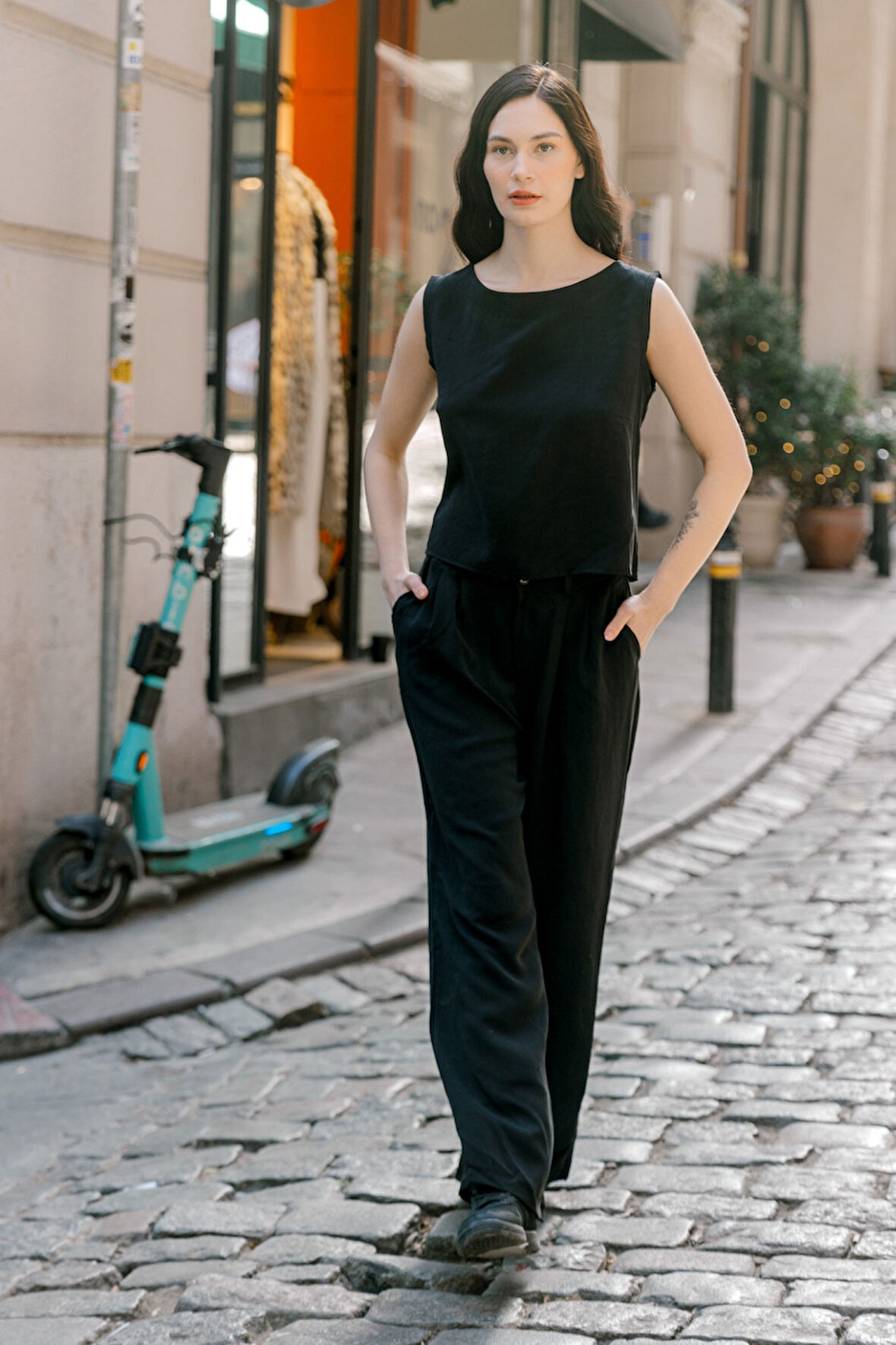 Keten Günlük Rahat  Kolsuz  Alt Üst Kadın Takım