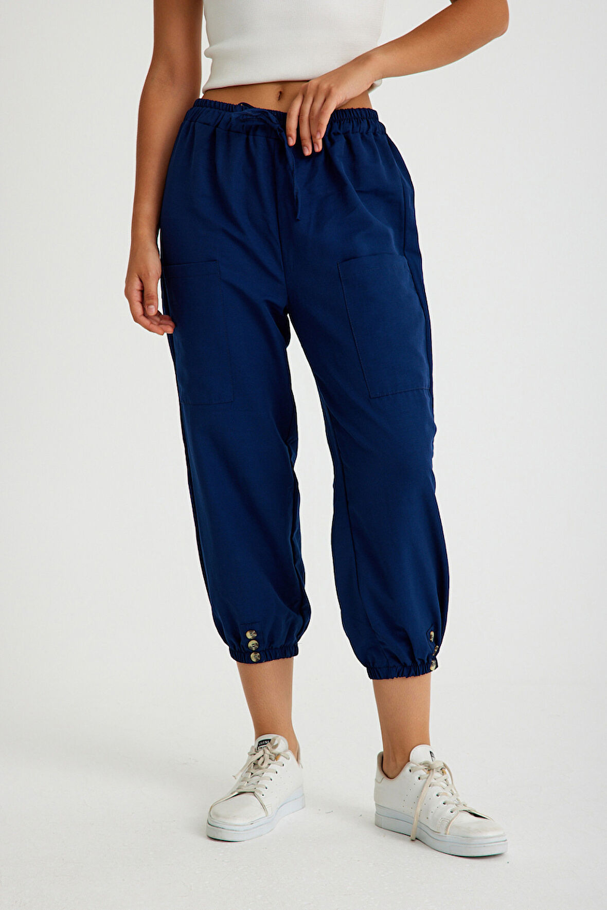 Keten Günlük Pantolon Beli Lastikli Bağcıklı