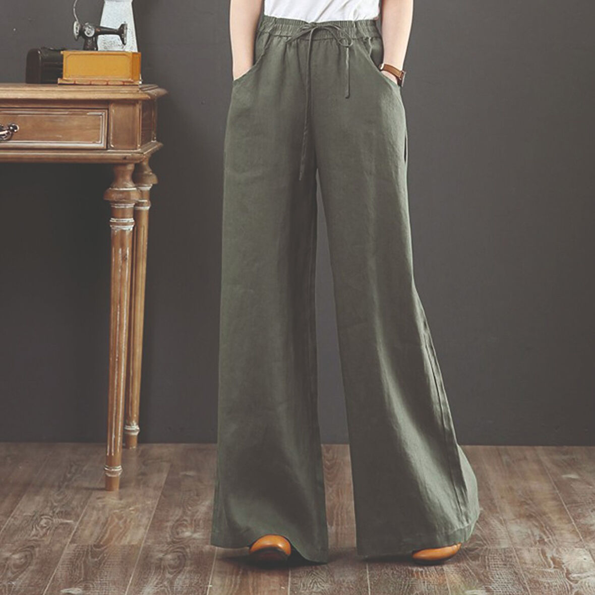 Keten Günlük Pantolon Beli Lastikli Bağcıklı