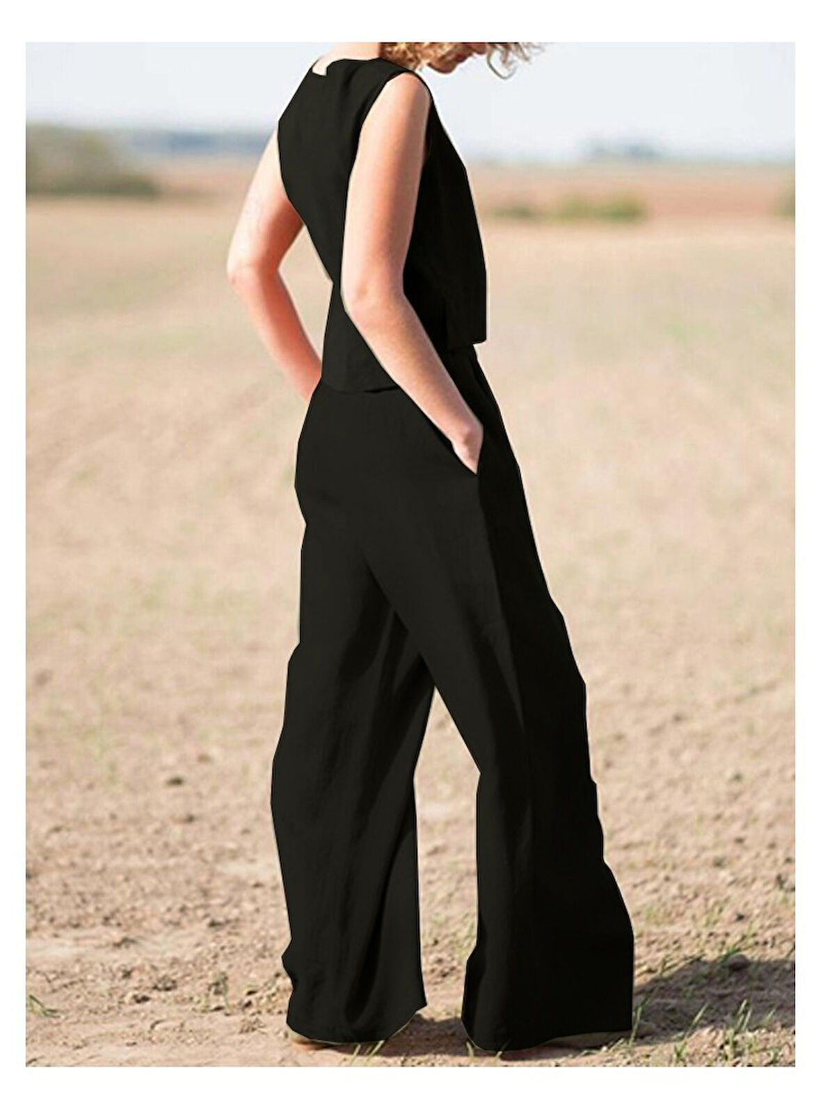 Keten Günlük Rahat  Kolsuz  Alt Üst Kadın Takım