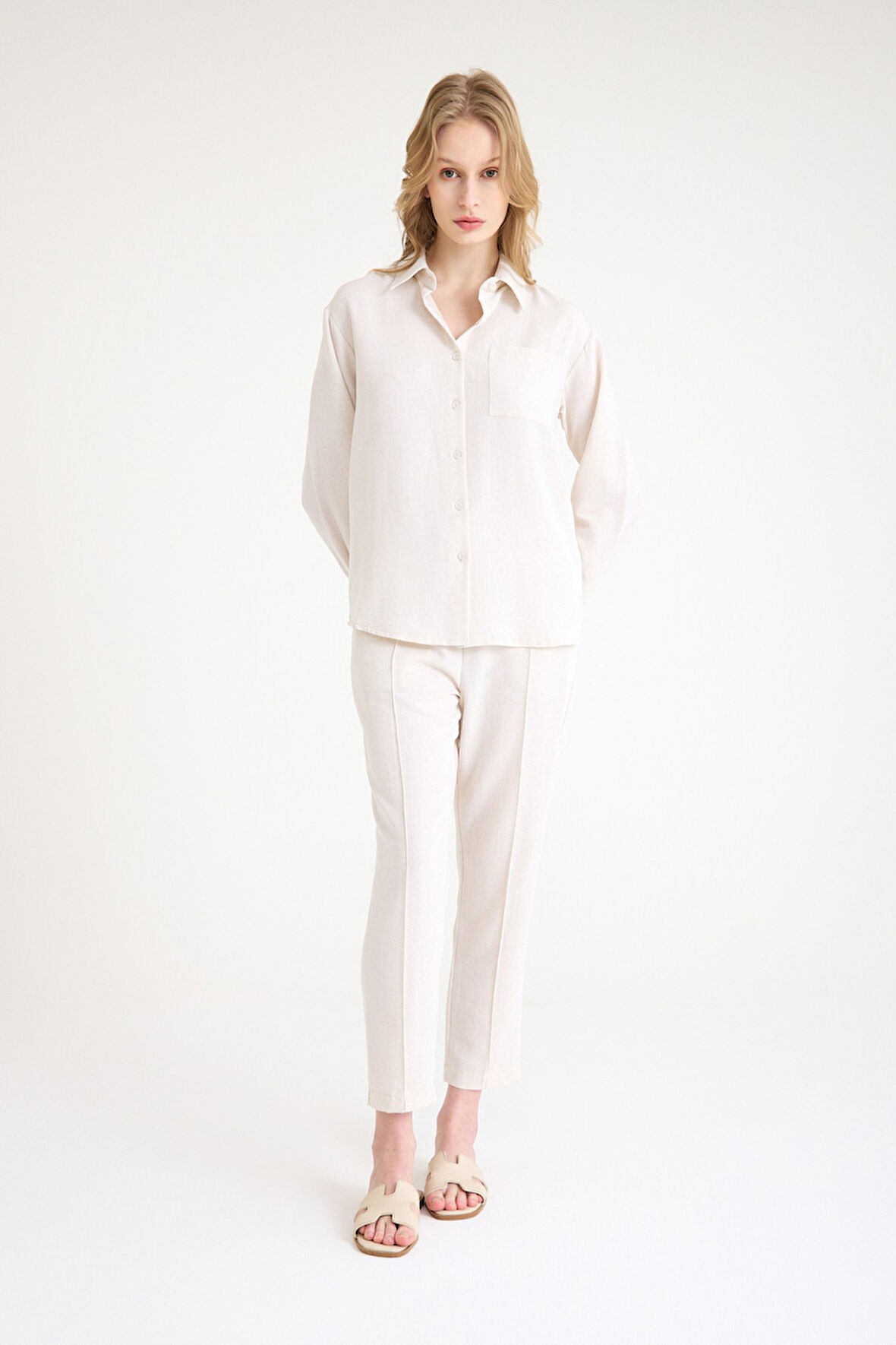 Keten Günlük İkili Takım Elbise Pantolon Gömlek