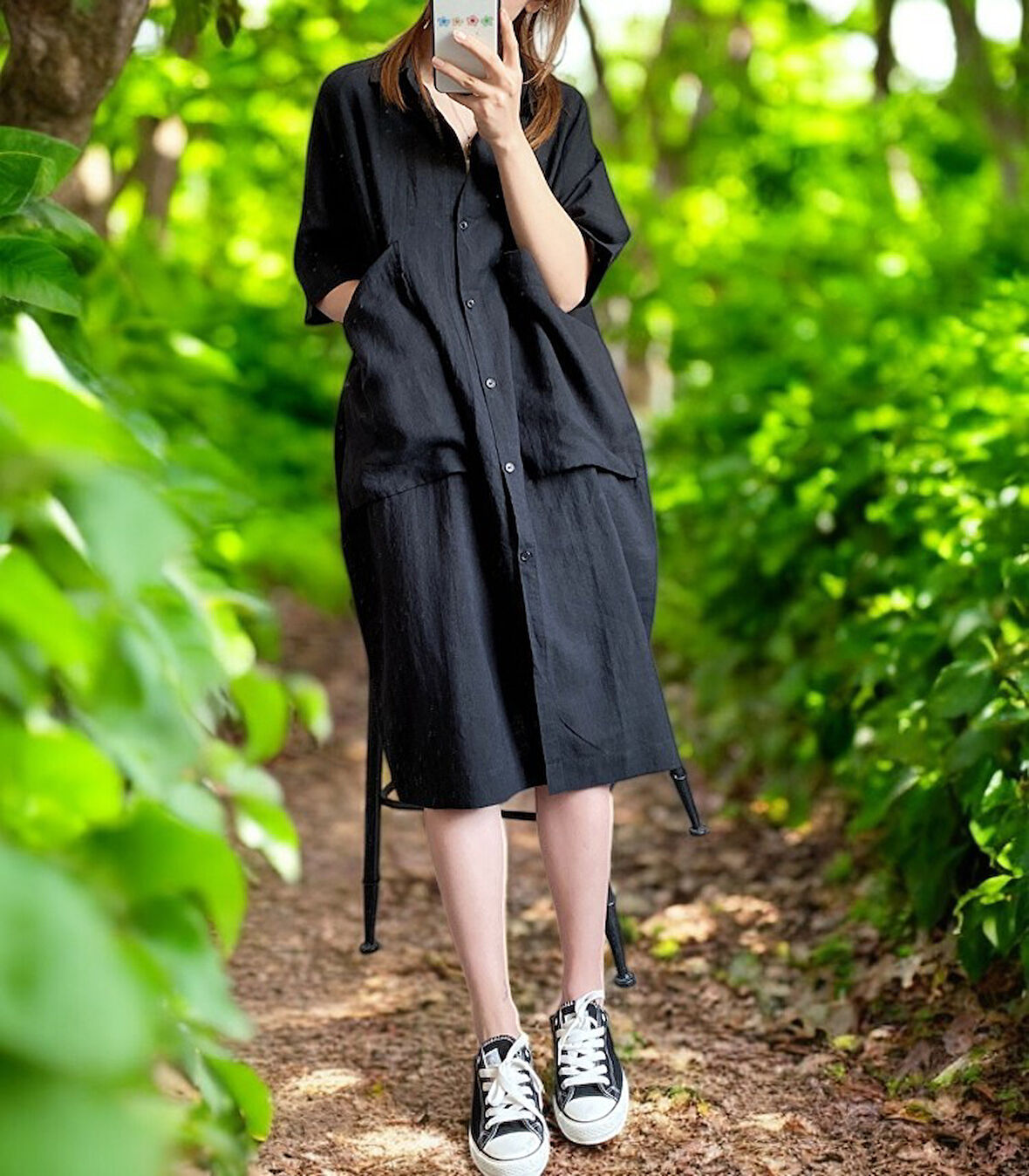 Yazlık Cep Detaylı Rahat Keten Elbise