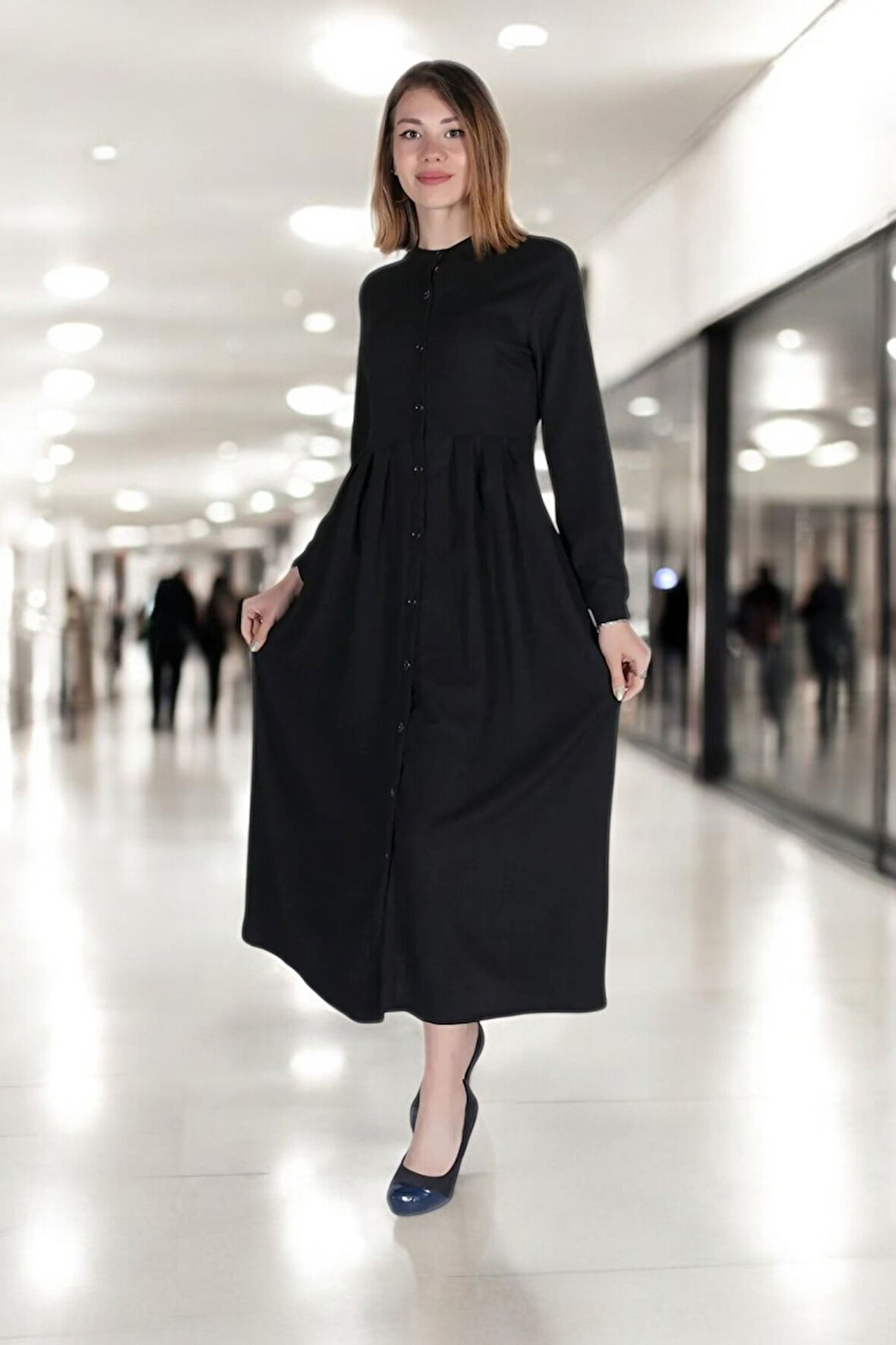 Günlük Tam Boy Keten Tesettür Elbise