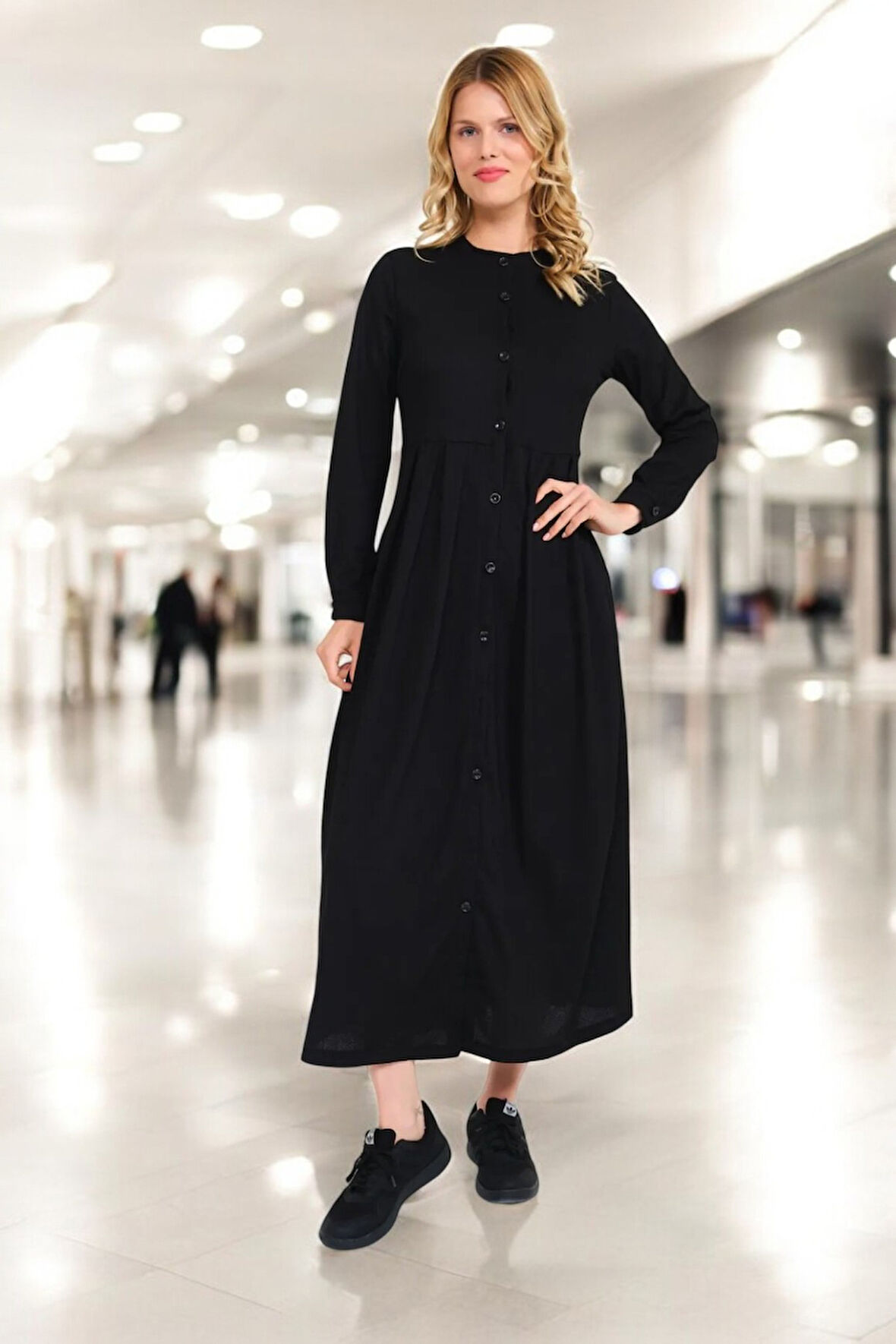 Günlük Tam Boy Tesettür Keten Elbise