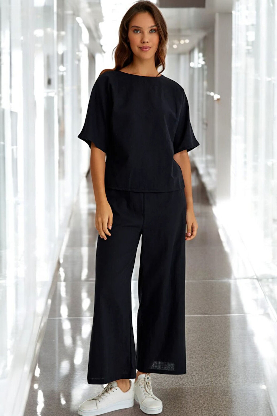 Yazlık Kısa Kol Alt Üst Keten Takım