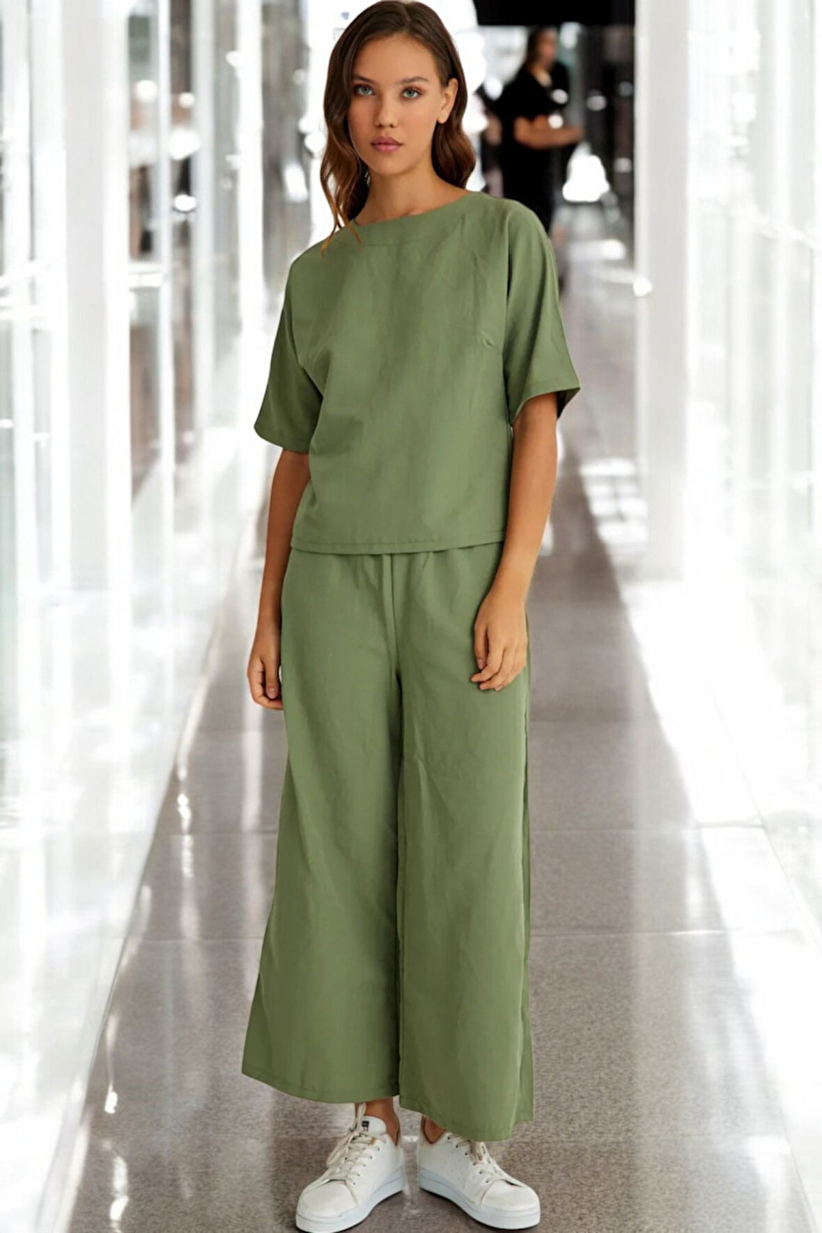 İkili Alt Üst Kısa Kollu Keten Takım