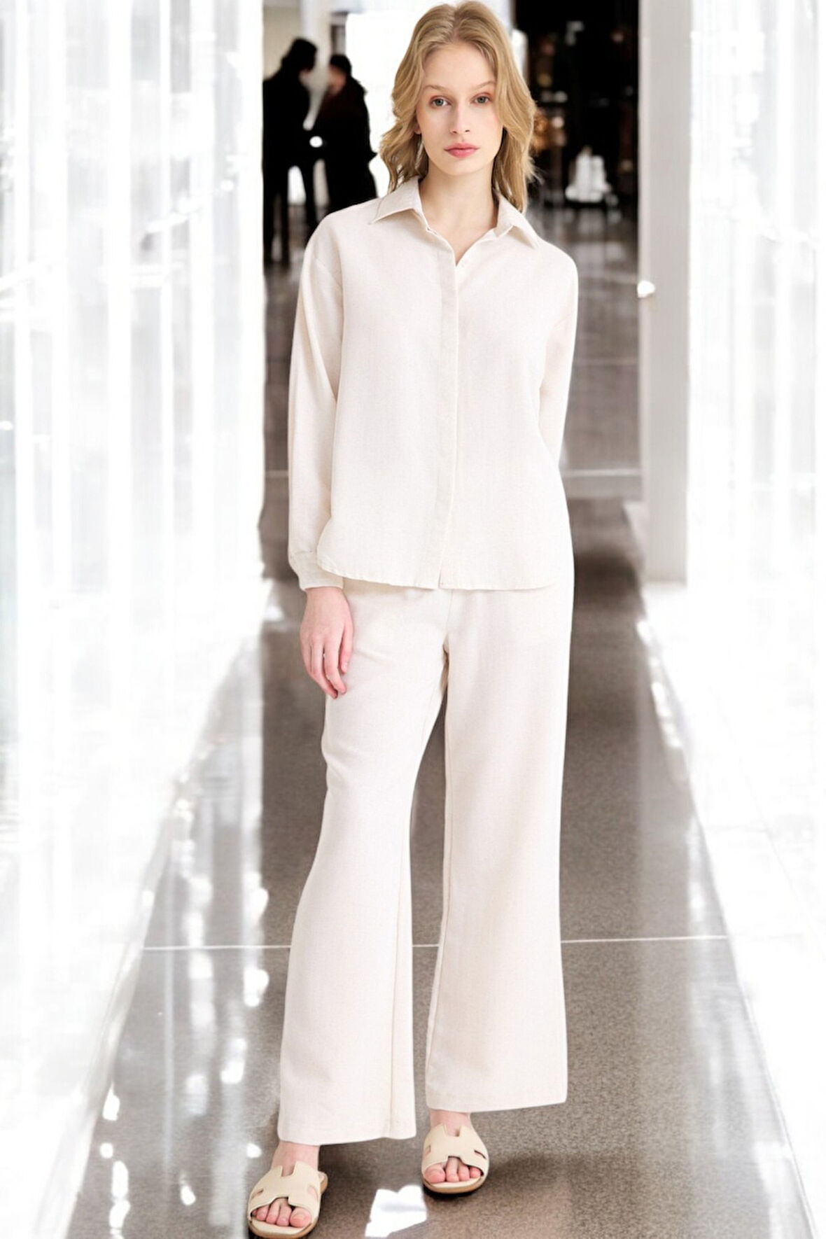 Yazlık Rahat Gömlek Pantolon İkili Keten Takım