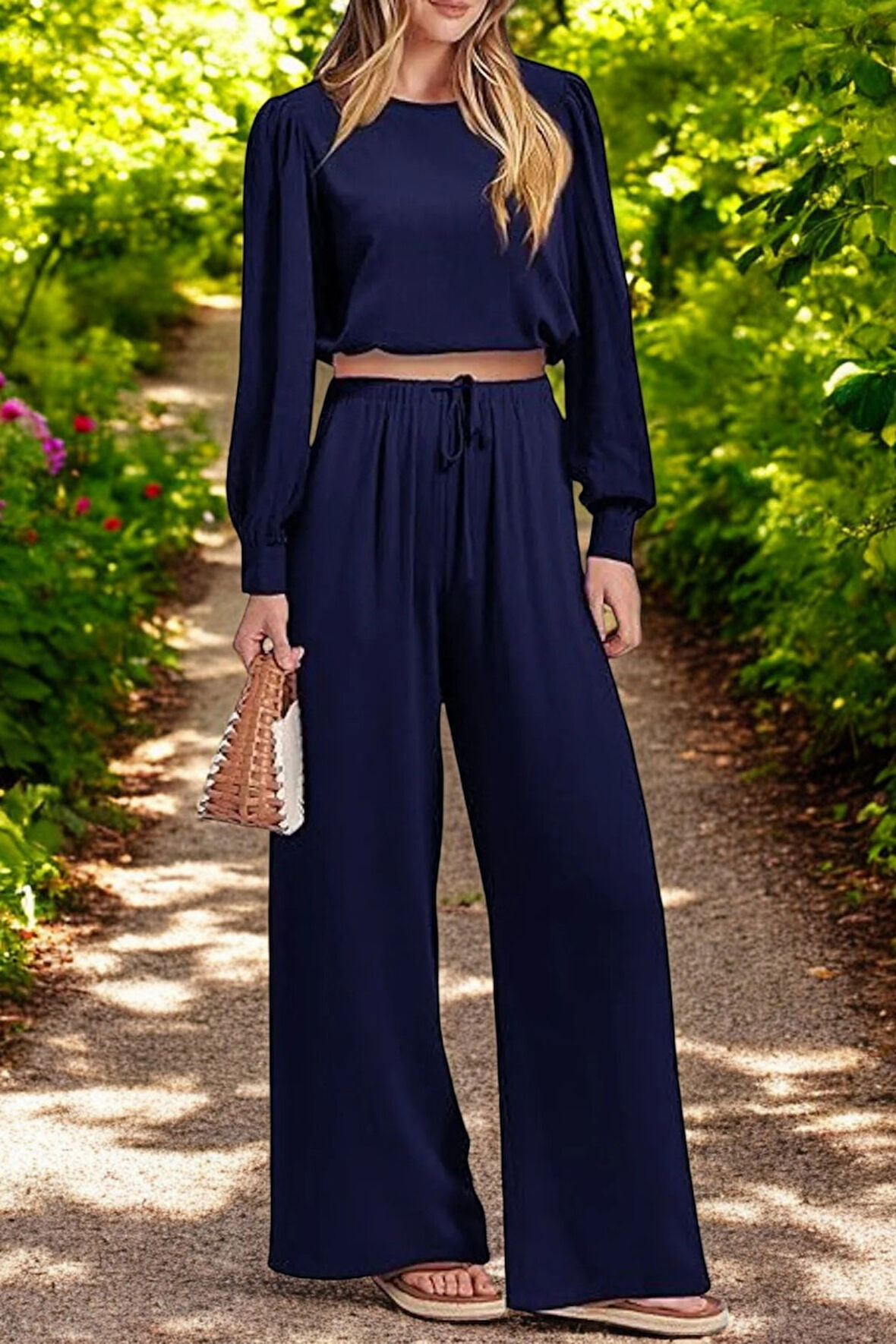 Yazlık Balon Kol Rahat Keten Takım