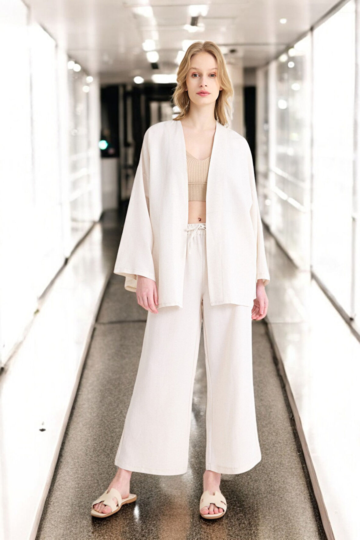 Yazlık Salaş Kimono Keten Takım